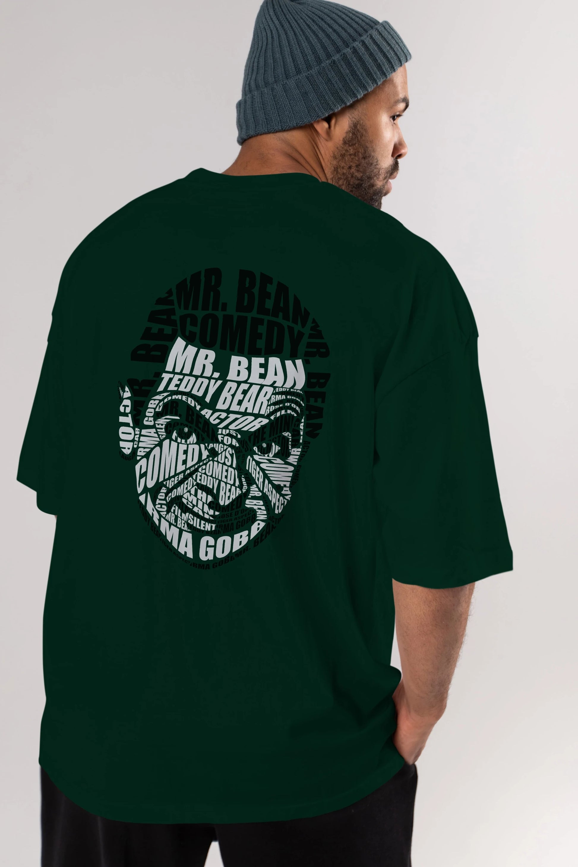 Mr Bean Calligram Arka Baskılı Oversize t-shirt %100 pamuk Erkek Kadın Unisex