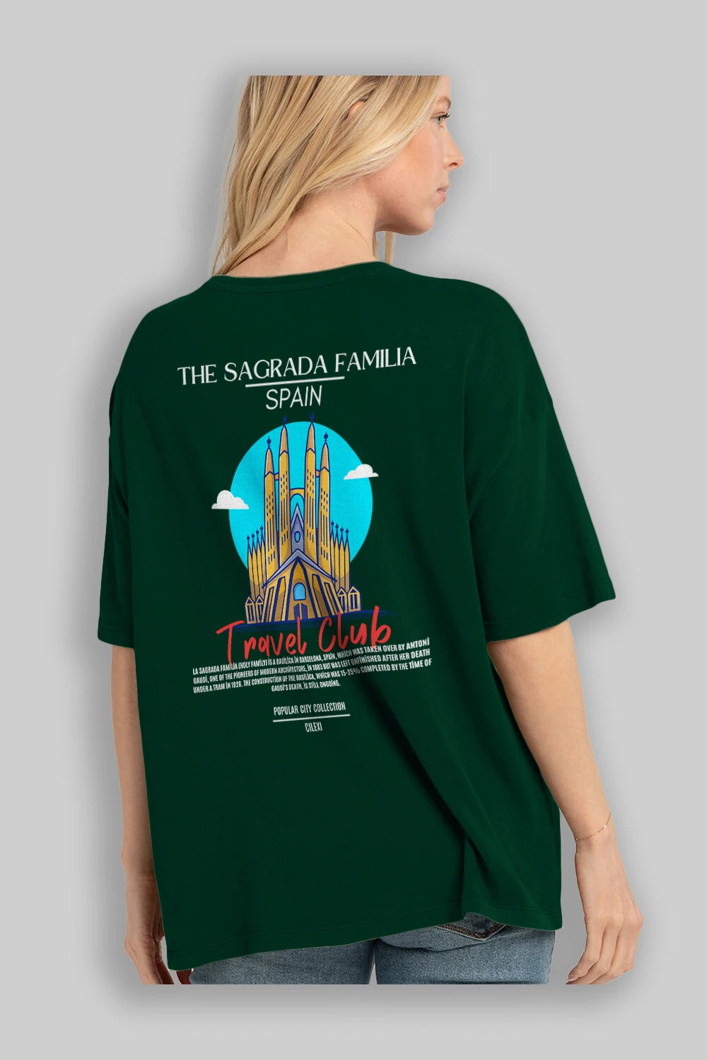 The Sagrada Familia Spain Arka Baskılı Oversize t-shirt Erkek Kadın Pamuk Bisiklet Yaka tişort