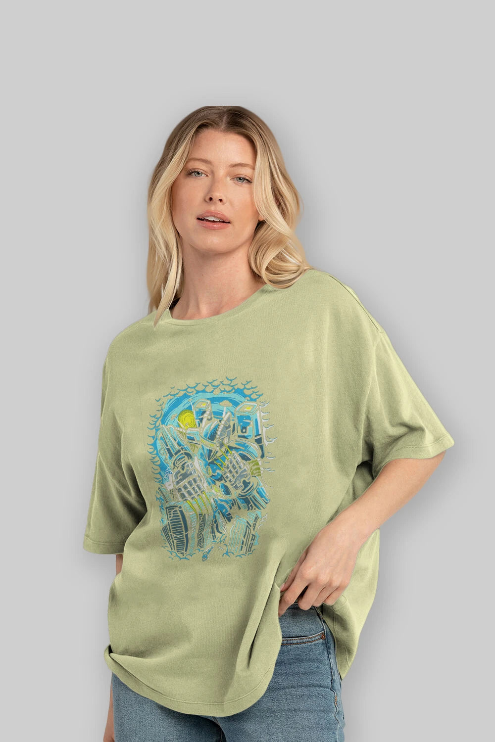Destroy The City Ön Baskılı Oversize t-shirt Erkek Kadın Unisex %100 Pamuk tişort