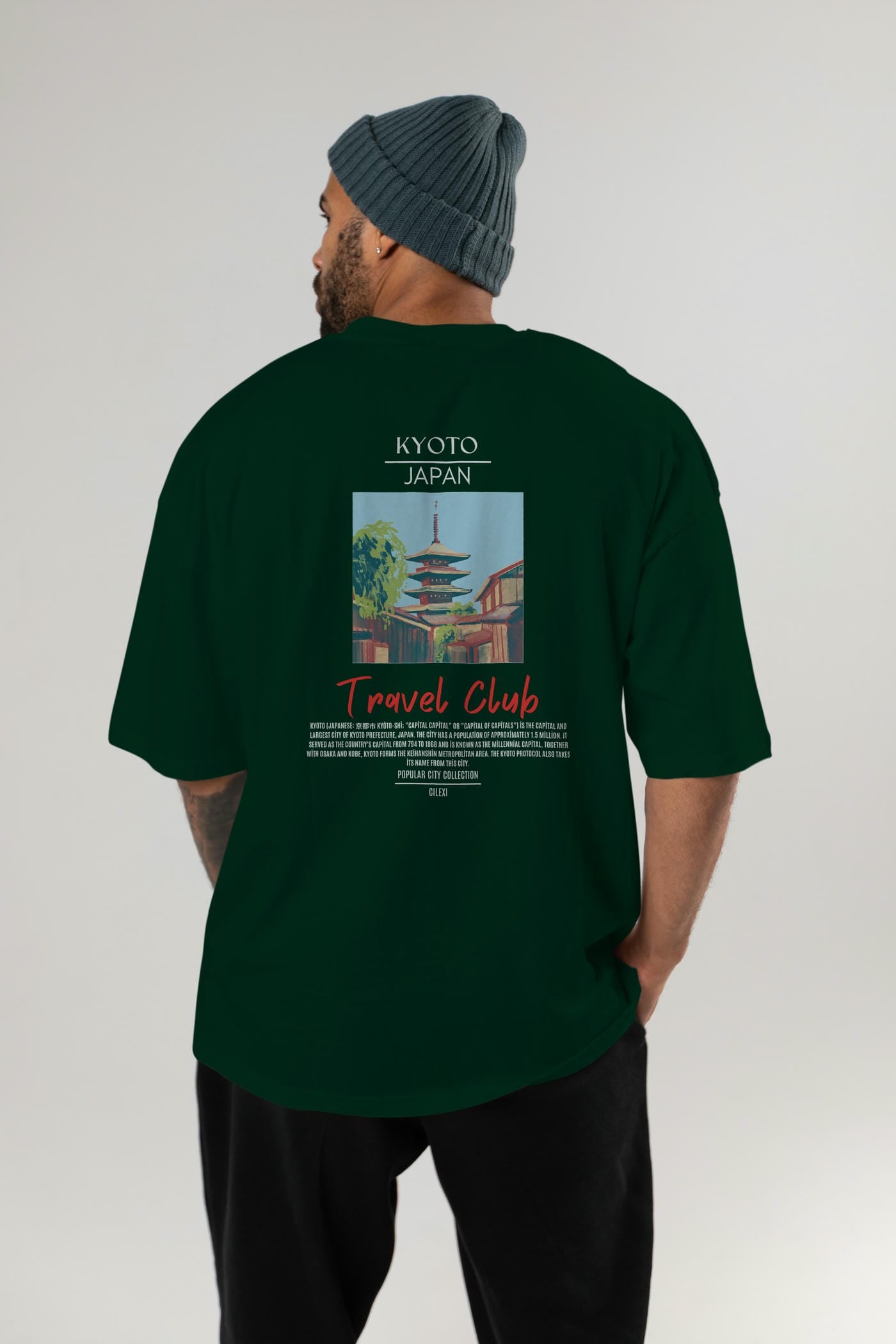 Kyoto Japan Arka Baskılı Oversize t-shirt Erkek Kadın Pamuk Bisiklet Yaka tişort