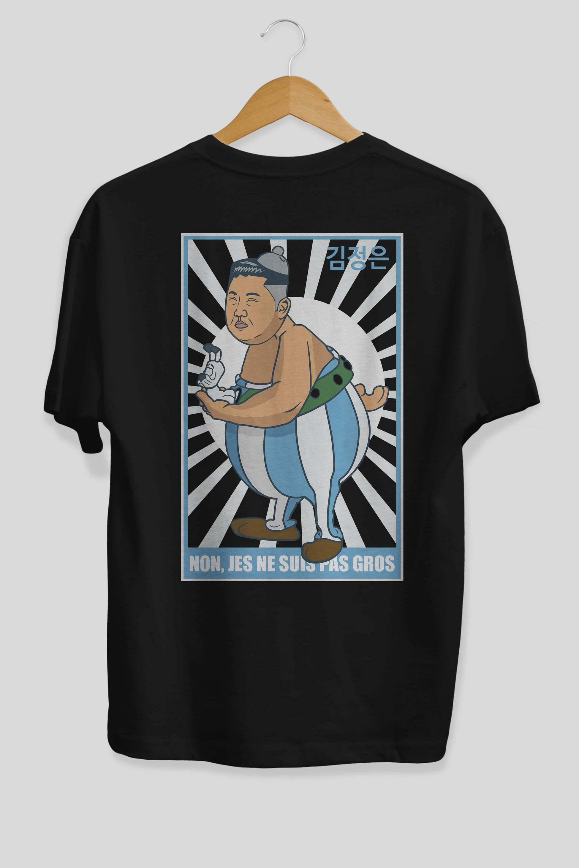 Obelix Jong Un Arka Baskılı Oversize t-shirt Erkek Kadın Unisex %100 Pamuk tişort