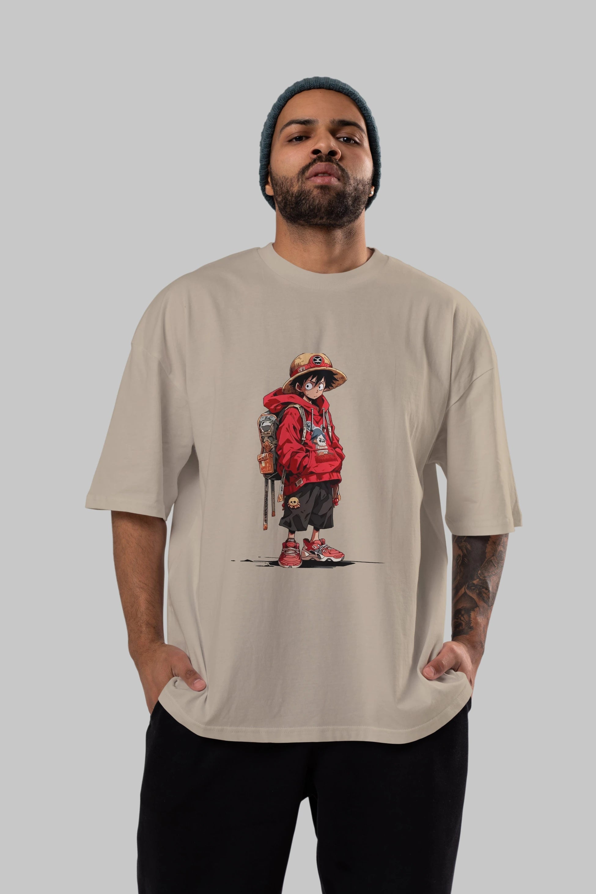One Piece Ön Baskılı Oversize t-shirt Erkek Kadın Unisex %100 Pamuk Bisiklet Yaka tişort