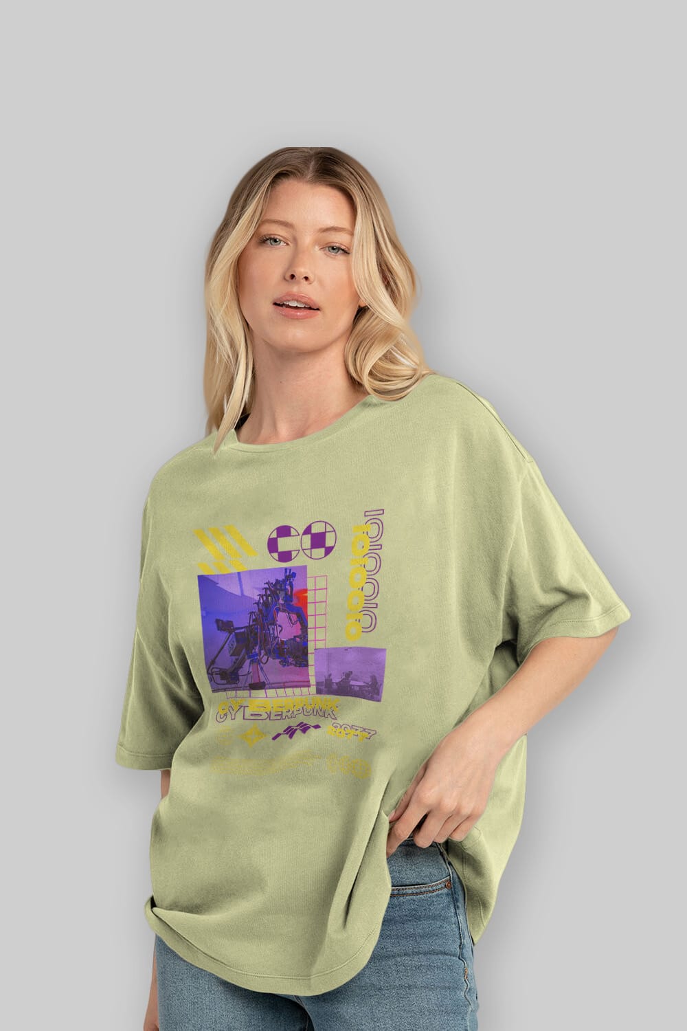 Cyberpunk Yazılı Ön Baskılı Oversize t-shirt Erkek Kadın Unisex