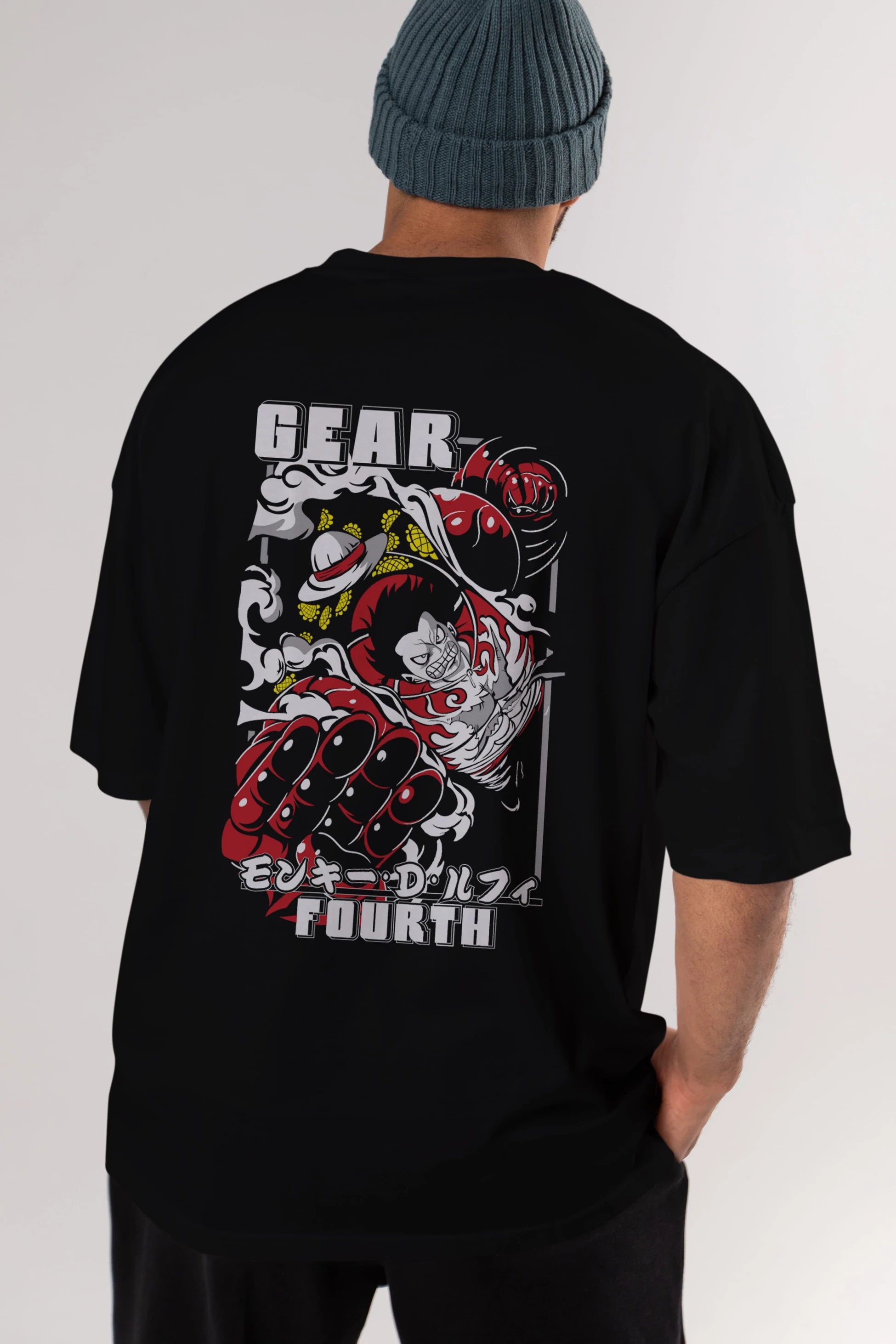 LUFFY gear fourth Anime Arka Baskılı Oversize t-shirt Erkek Kadın Unisex