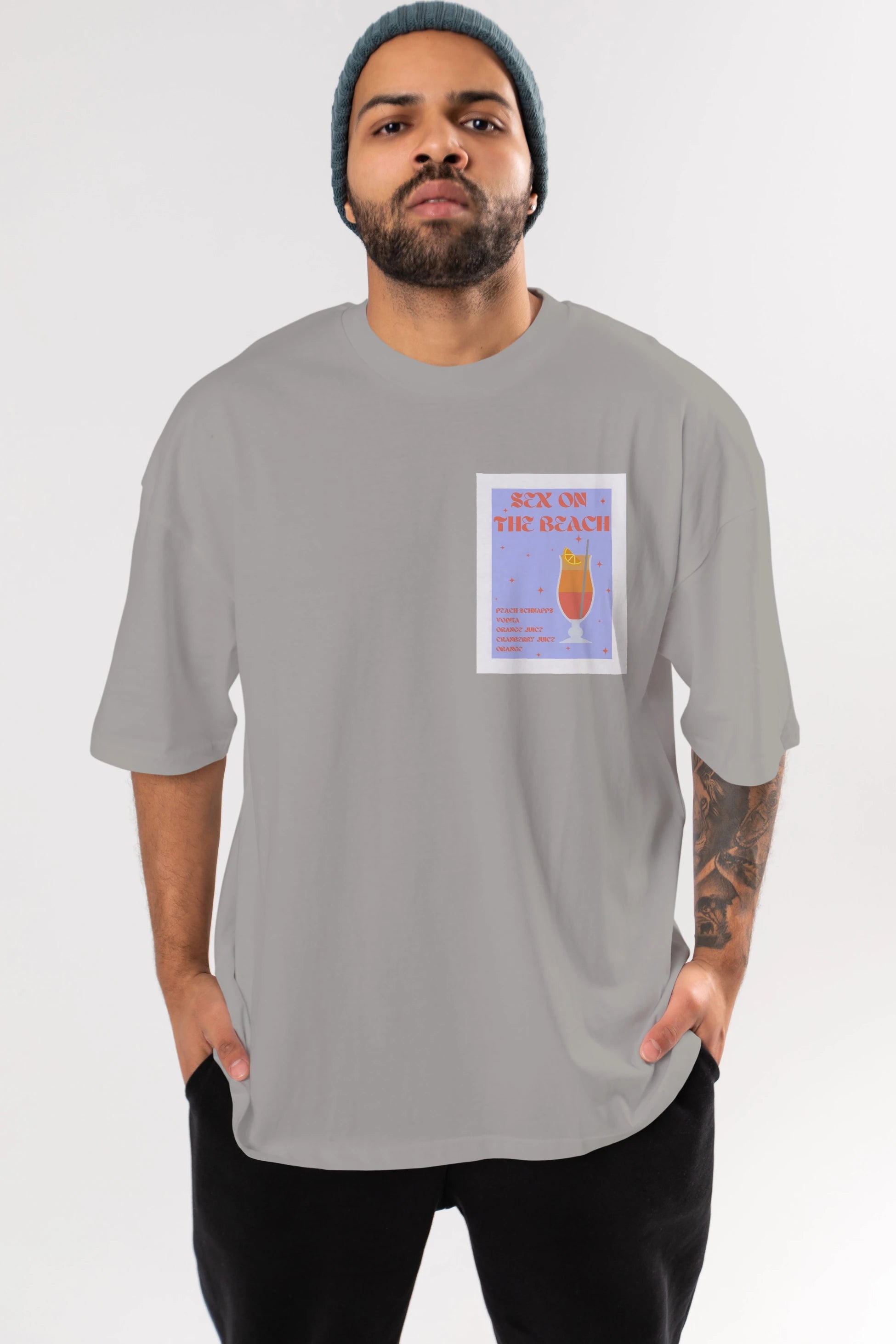 Sex On The Beach Ön Sol Baskılı Oversize t-shirt Erkek Kadın Unisex %100 Pamuk Bisiklet Yaka tişort