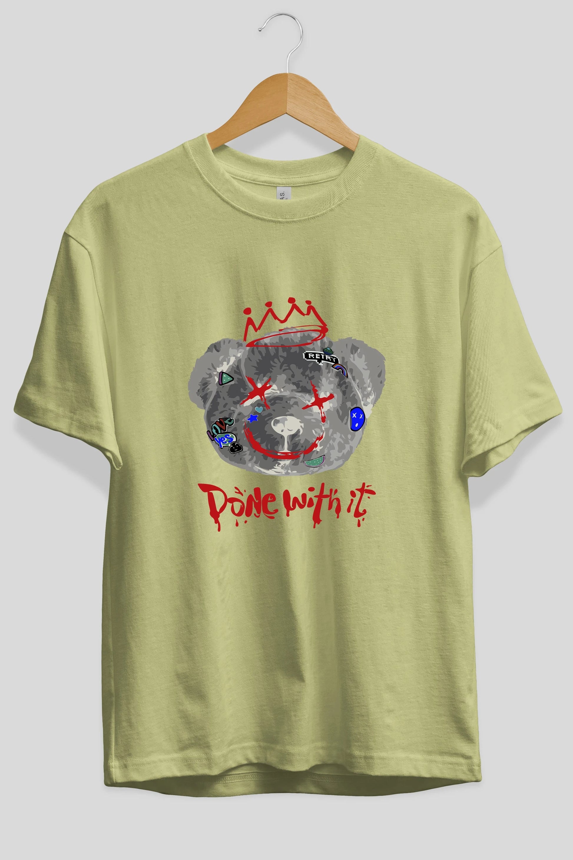 Done With it Bear Ön Baskılı Oversize t-shirt Erkek Kadın Unisex