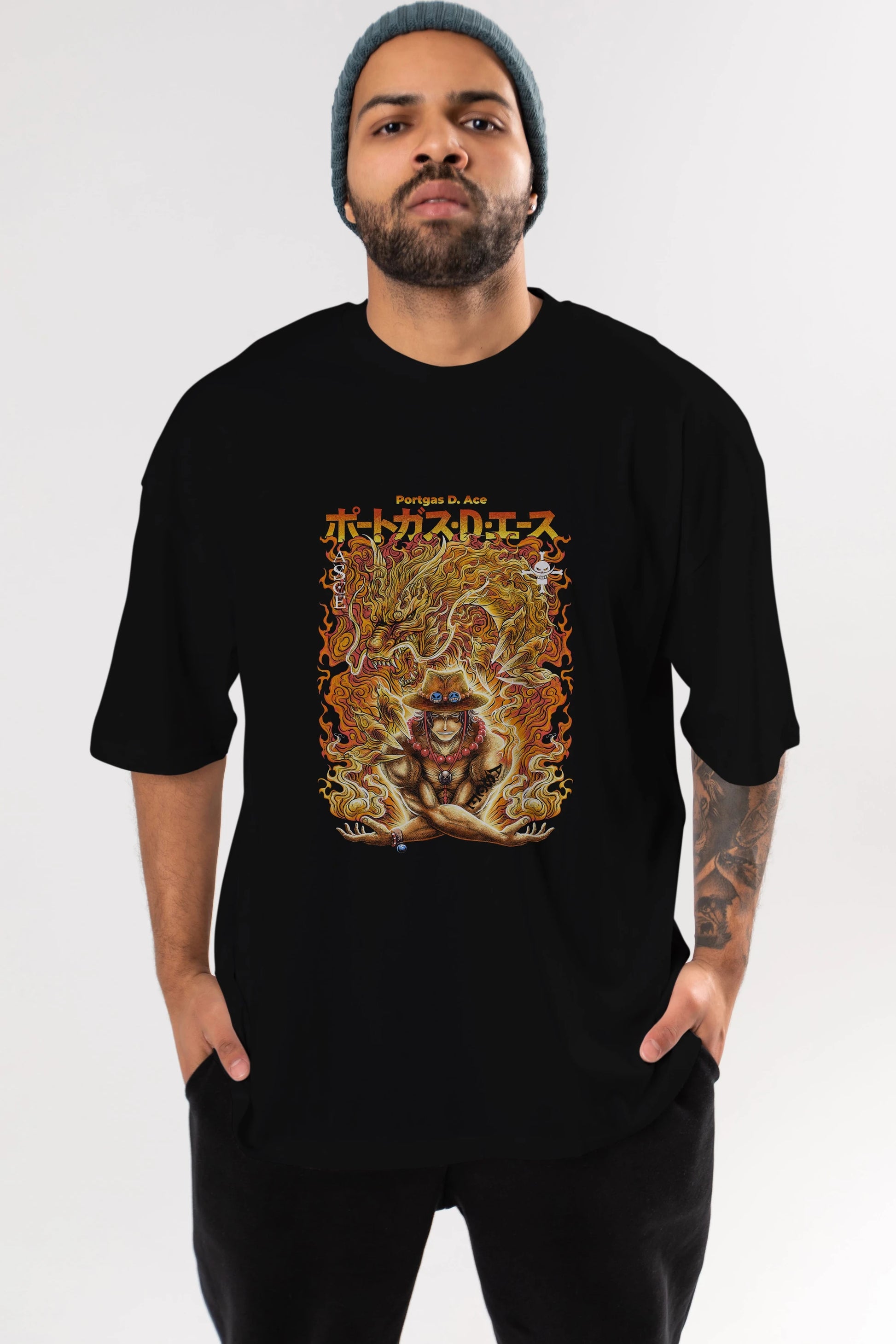 PORTGAS D. ACE Anime Ön Baskılı Oversize t-shirt %100 pamuk Erkek Kadın Unisex
