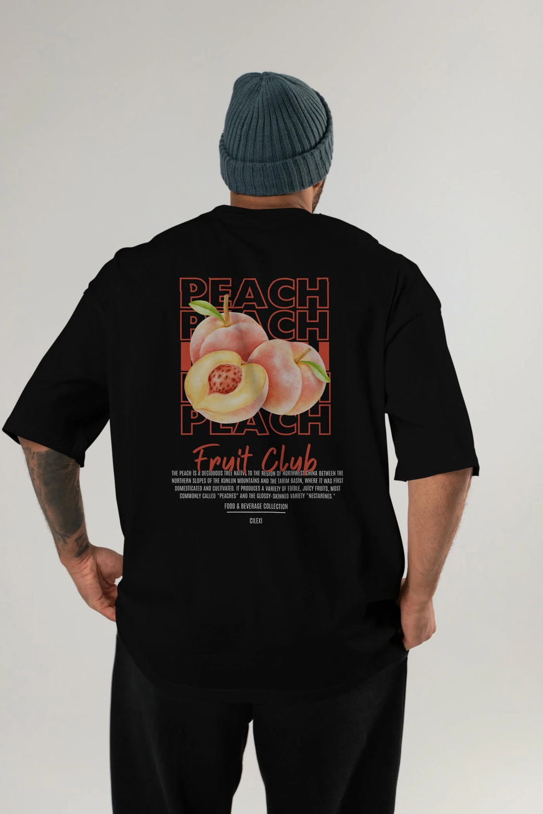 Peach Arka Baskılı Oversize t-shirt Erkek Kadın Pamuk Bisiklet Yaka tişort