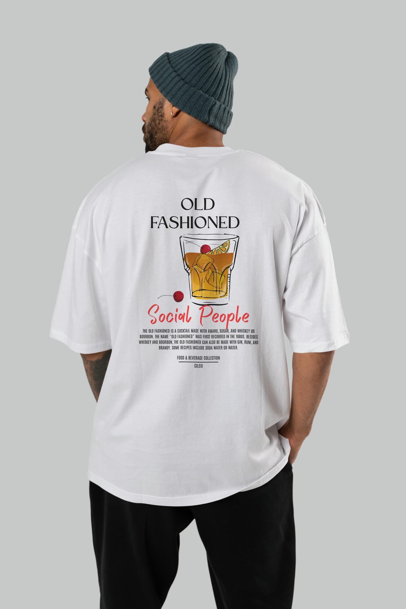 Old Fashıoned Kokteyl Serisi Baskılı Oversize t-shirt Erkek Kadın Unisex %100 Pamuk Bisiklet Yaka tişort