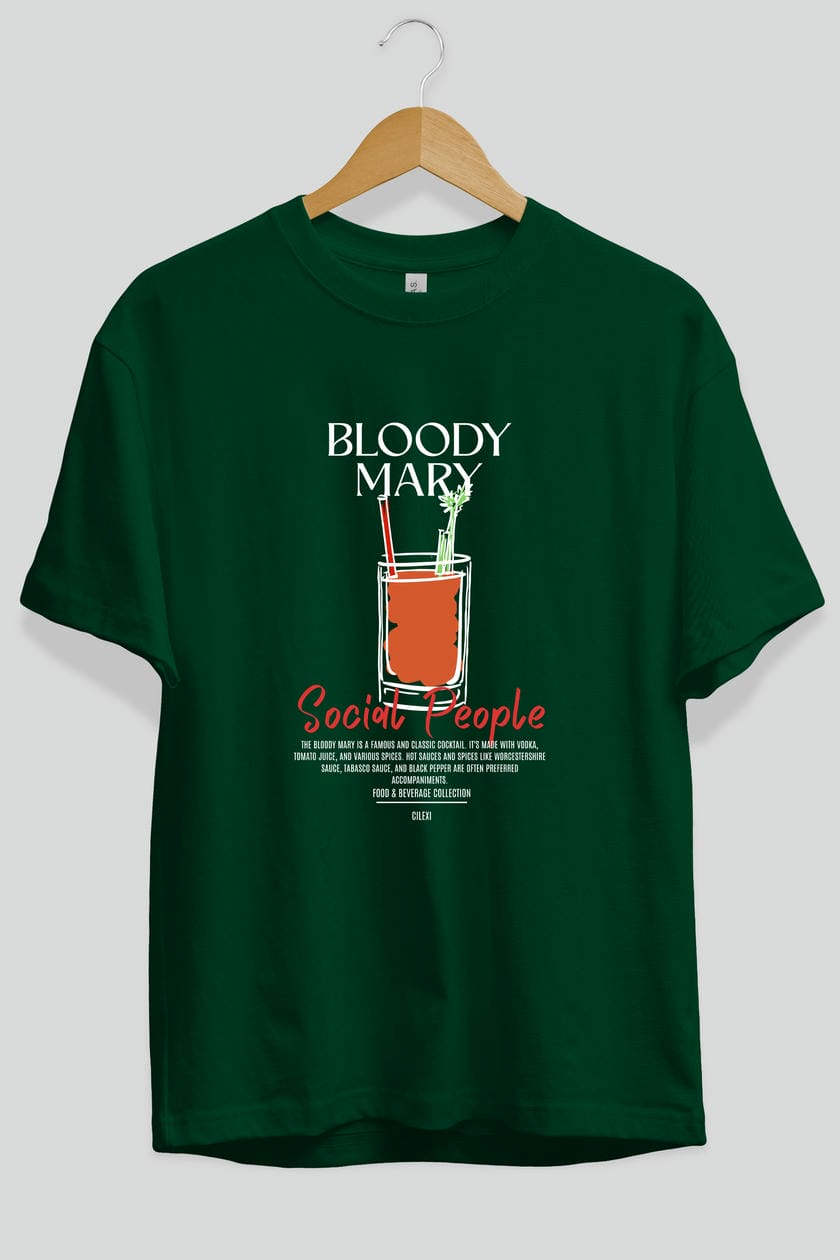 Bloody Mary Kokteyl Serisi ön Baskılı Oversize t-shirt Erkek Kadın %100 Pamuk Bisiklet Yaka tişort