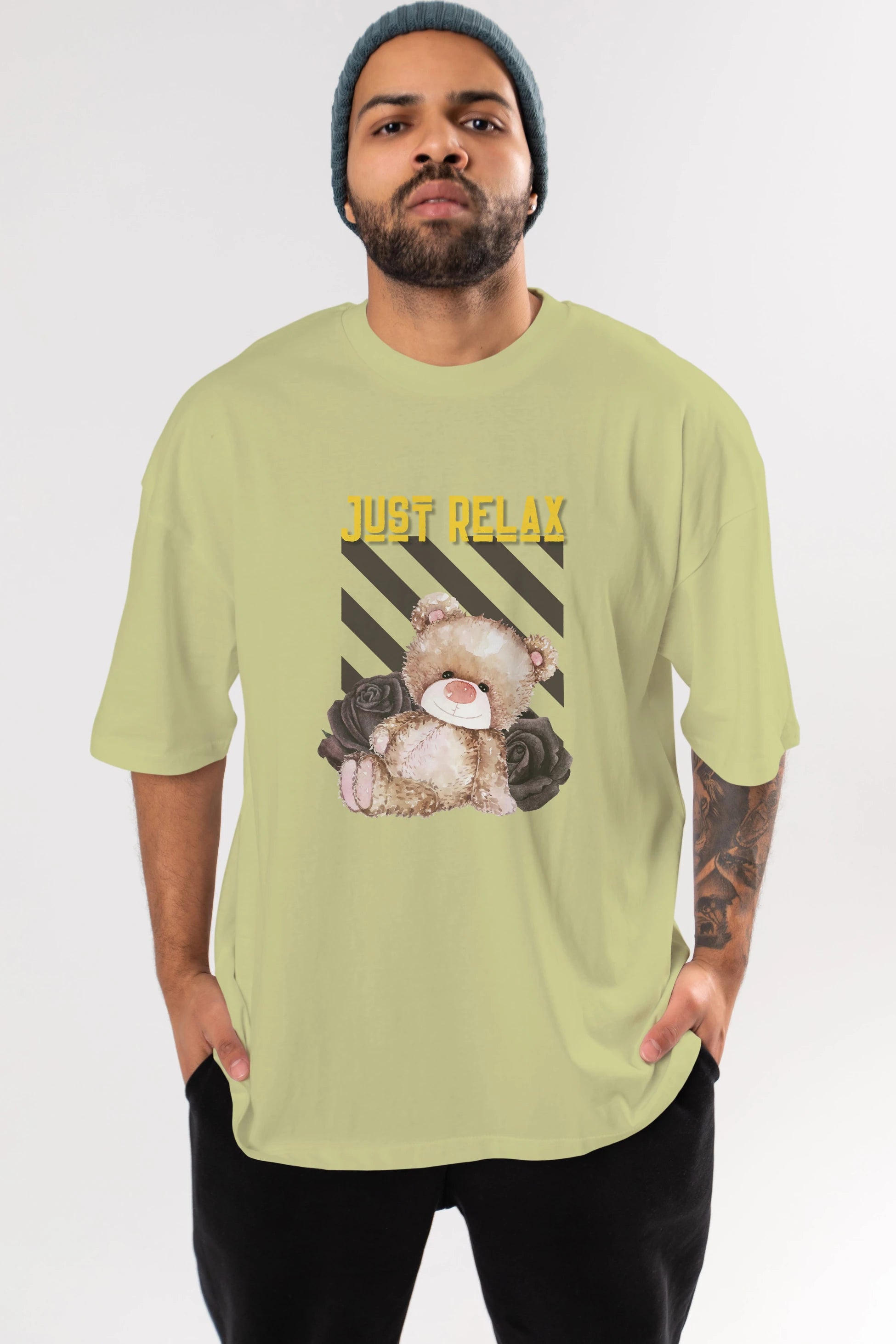 Just Relax Teddy Bear Ön Baskılı Oversize t-shirt Erkek Kadın Unisex