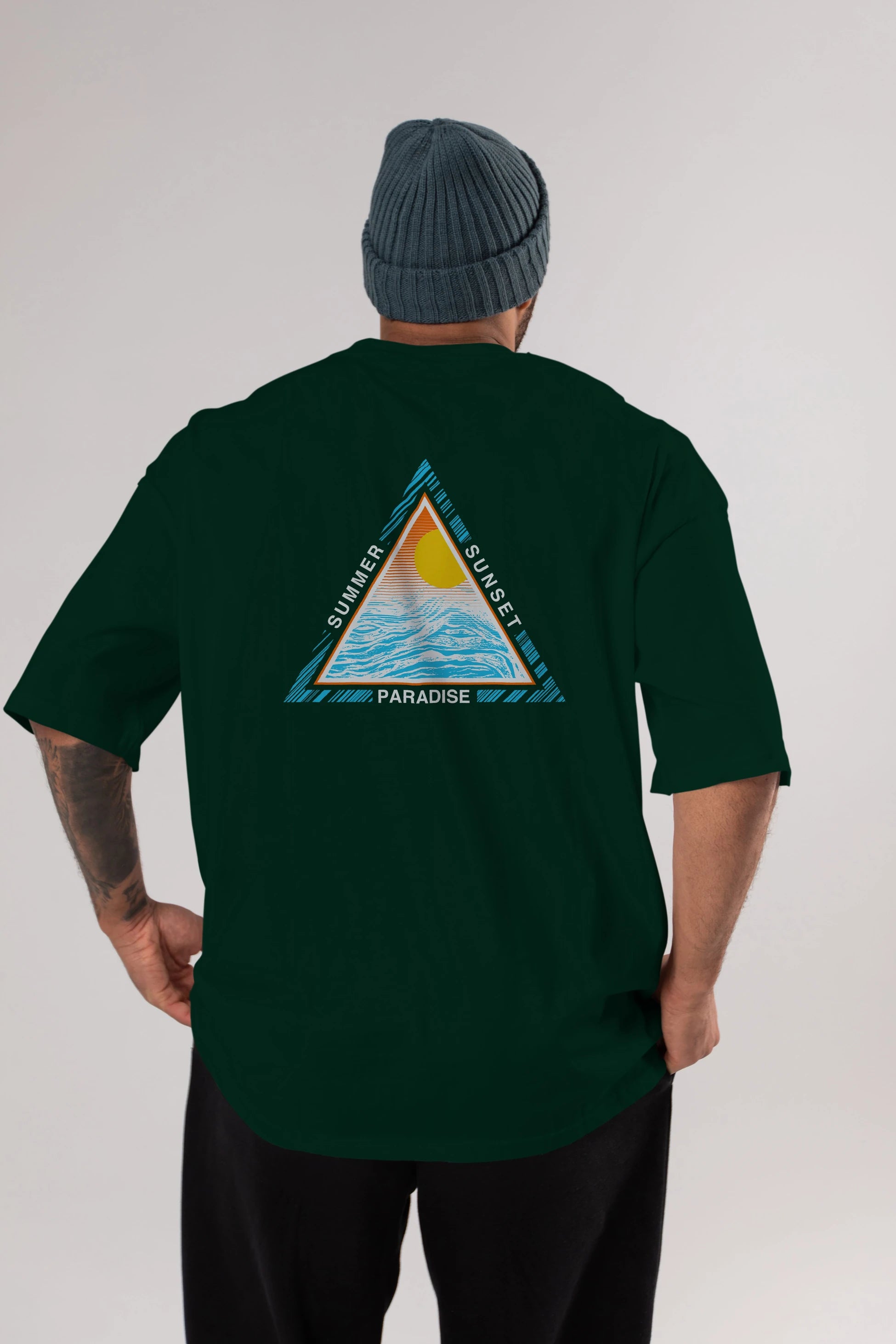 Summer Sunset Paradise Arka Baskılı Oversize t-shirt Erkek Kadın Unisex