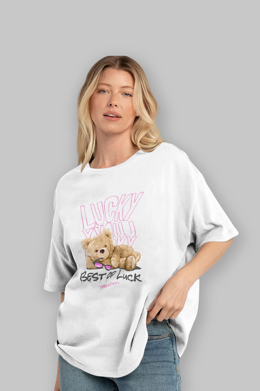Best of Lucky Bear Ön Baskılı Oversize t-shirt Erkek Kadın Unisex