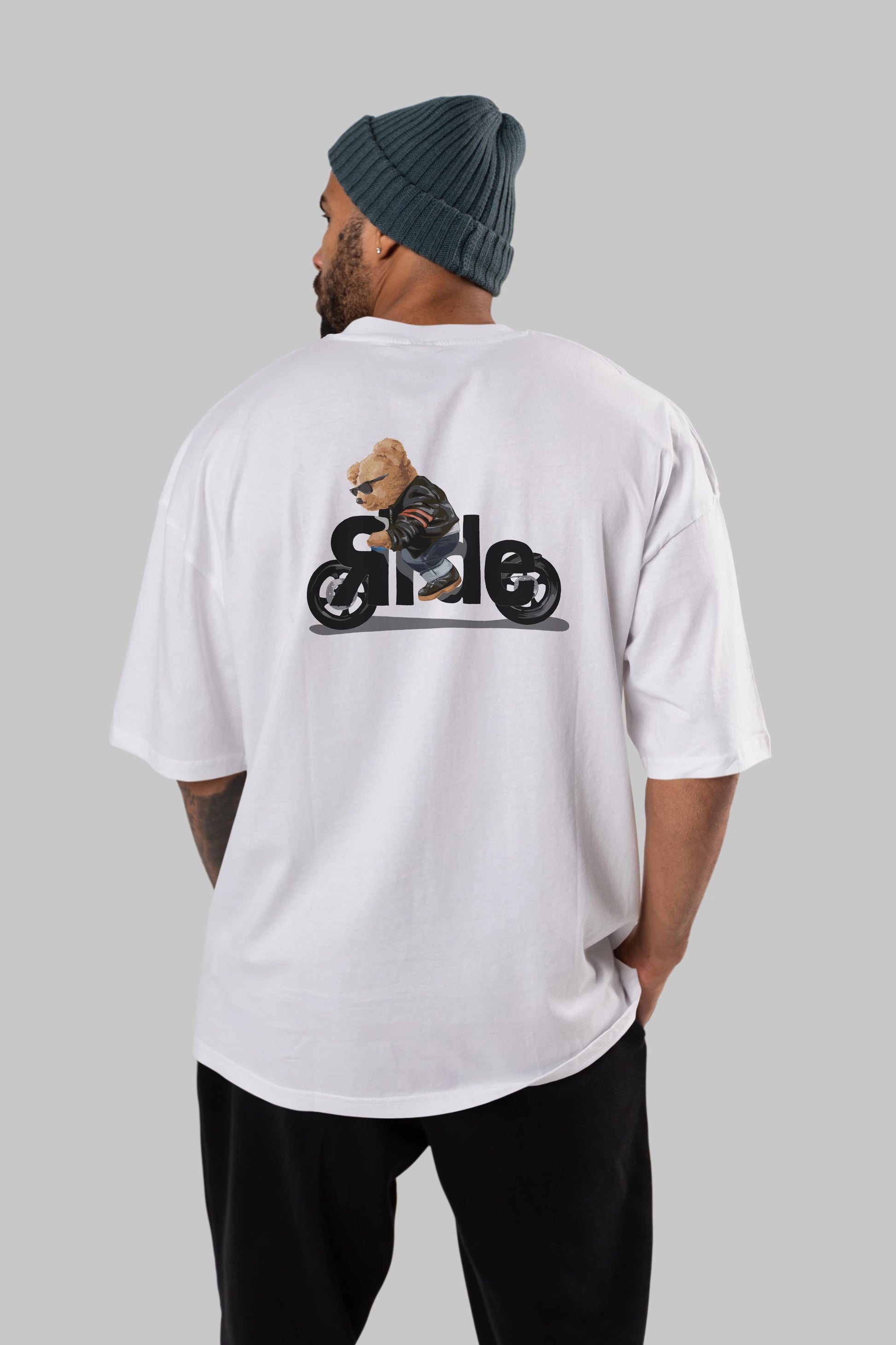 Teddy Bear Ride Arka Baskılı Oversize t-shirt Erkek Kadın Unisex %100 Pamuk