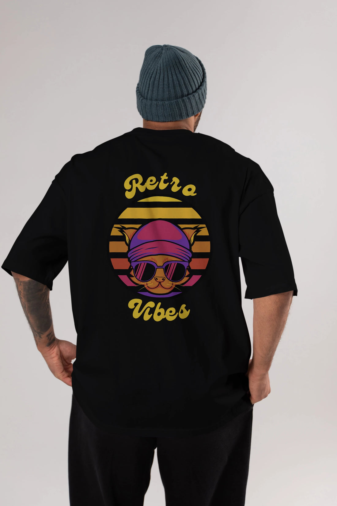 Cat Retro Vibes Arka Baskılı Oversize t-shirt Erkek Kadın Unisex