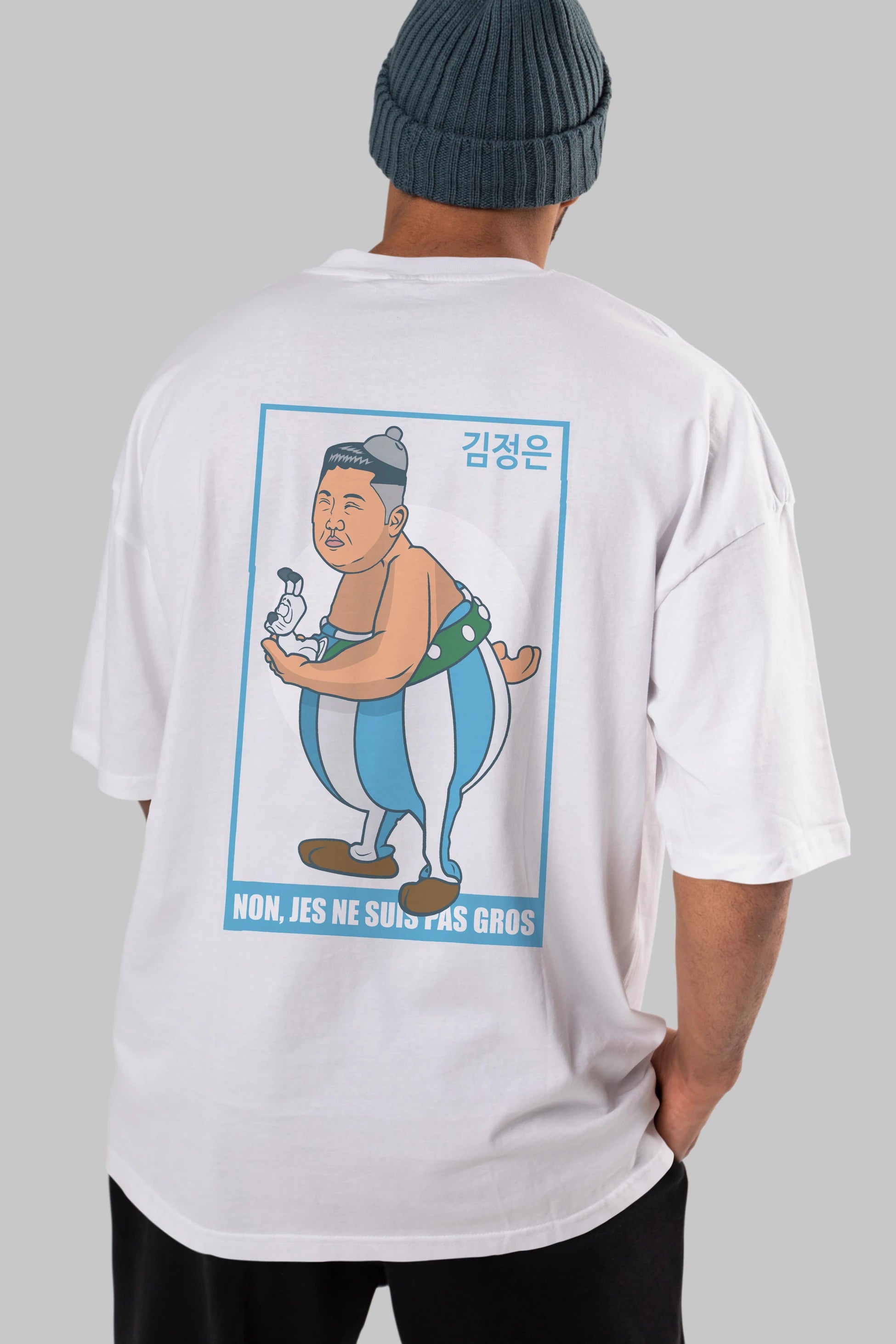 Obelix Jong Un Arka Baskılı Oversize t-shirt Erkek Kadın Unisex %100 Pamuk tişort