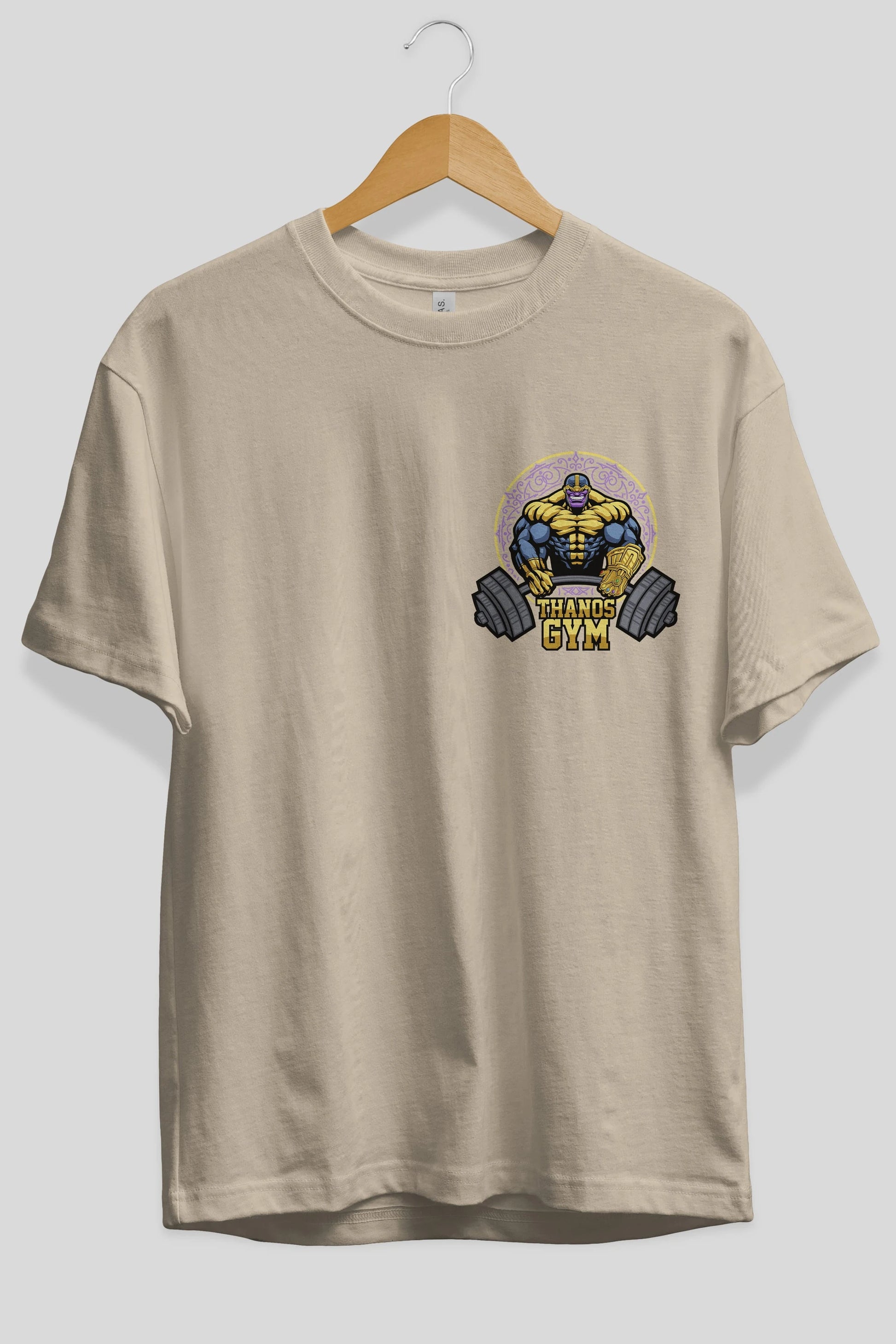 Thanos GYM Ön Sol Baskılı Oversize t-shirt Erkek Kadın Unisex %100 Pamuk Bisiklet Yaka tişort