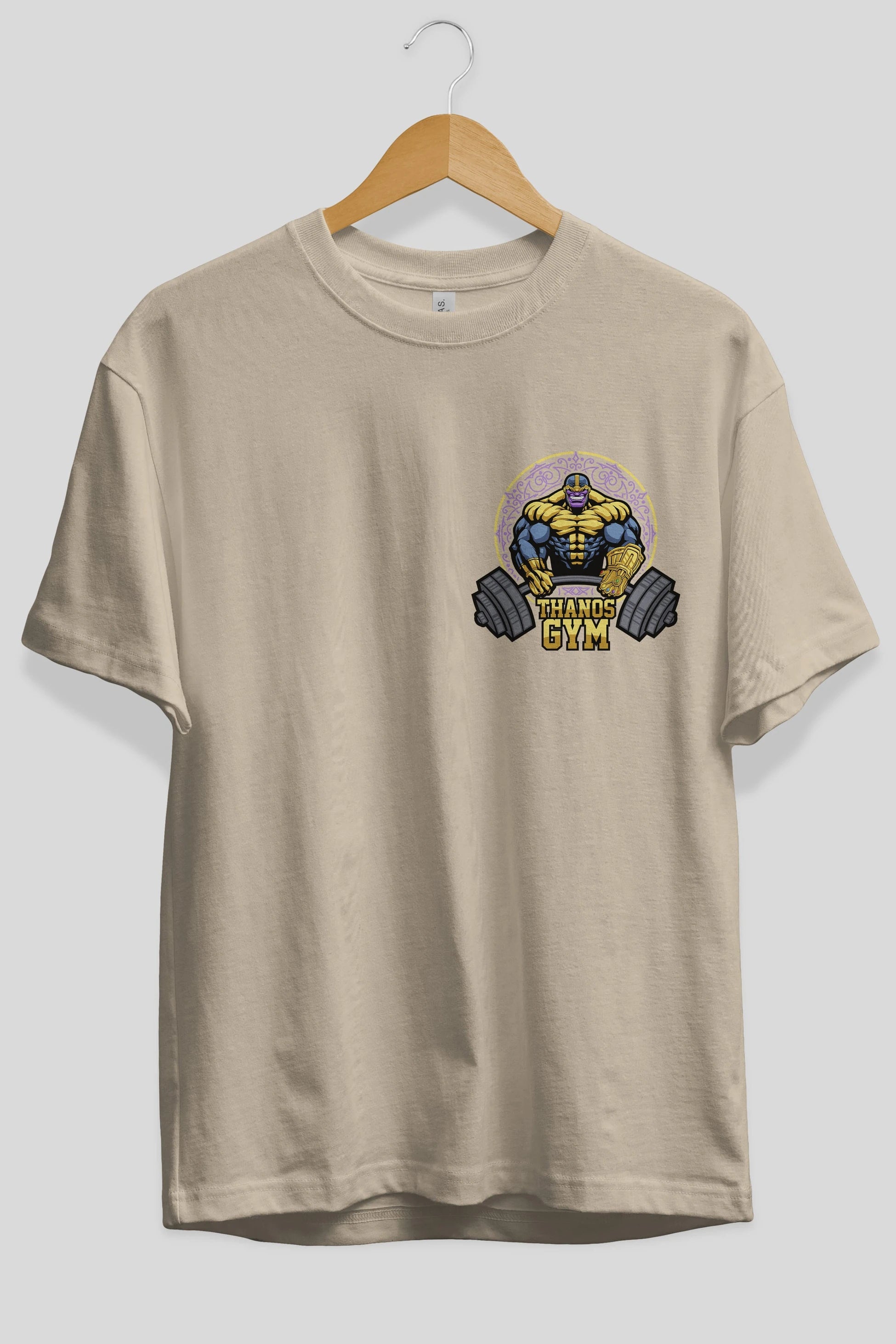 Thanos GYM Ön Sol Baskılı Oversize t-shirt Erkek Kadın Unisex %100 Pamuk Bisiklet Yaka tişort
