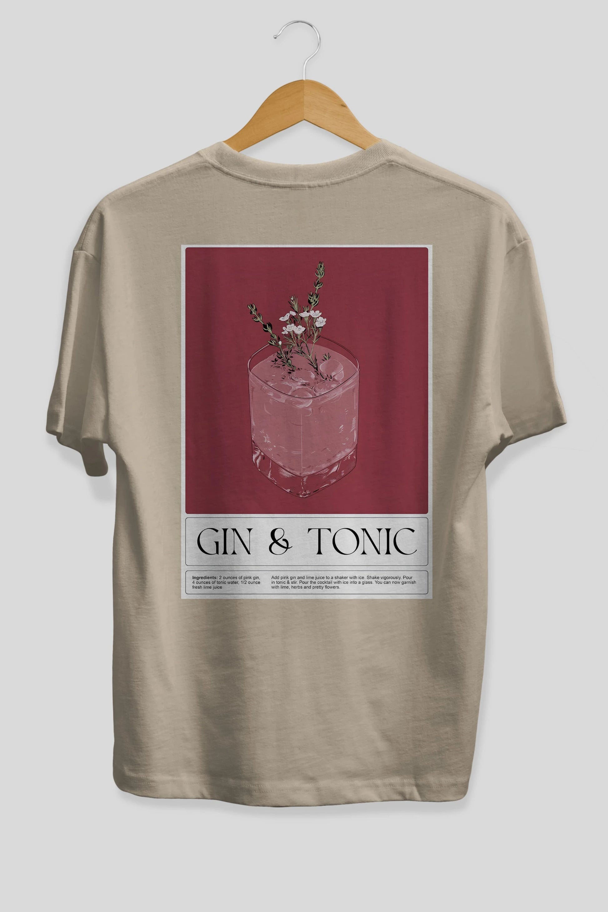 Gin Tonic 4 Arka Baskılı Oversize t-shirt Erkek Kadın Unisex %100 Pamuk Bisiklet Yaka tişort