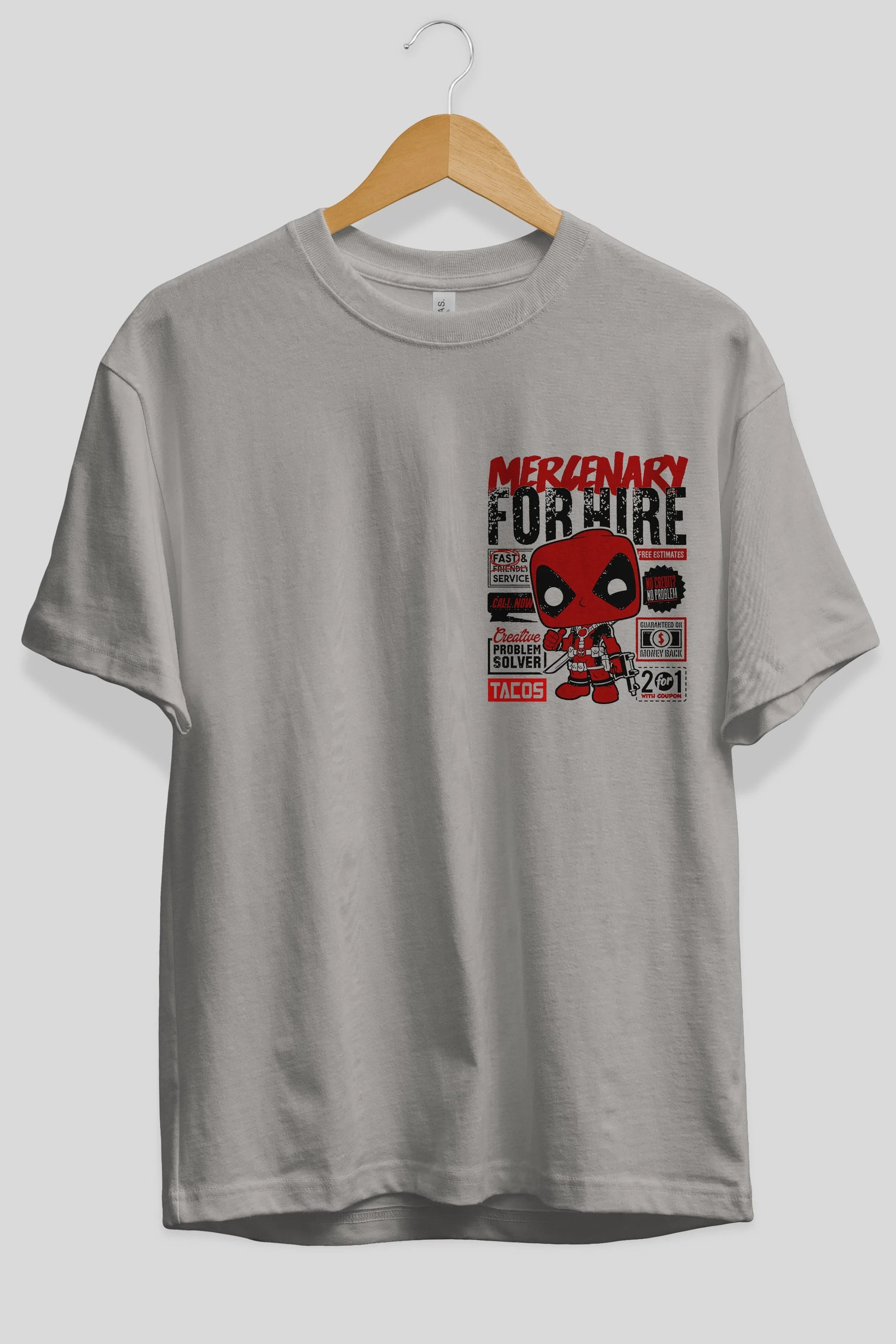 Deadpool (18) Ön Sol Baskılı Oversize t-shirt Erkek Kadın Unisex %100 Pamuk Bisiklet Yaka tişort