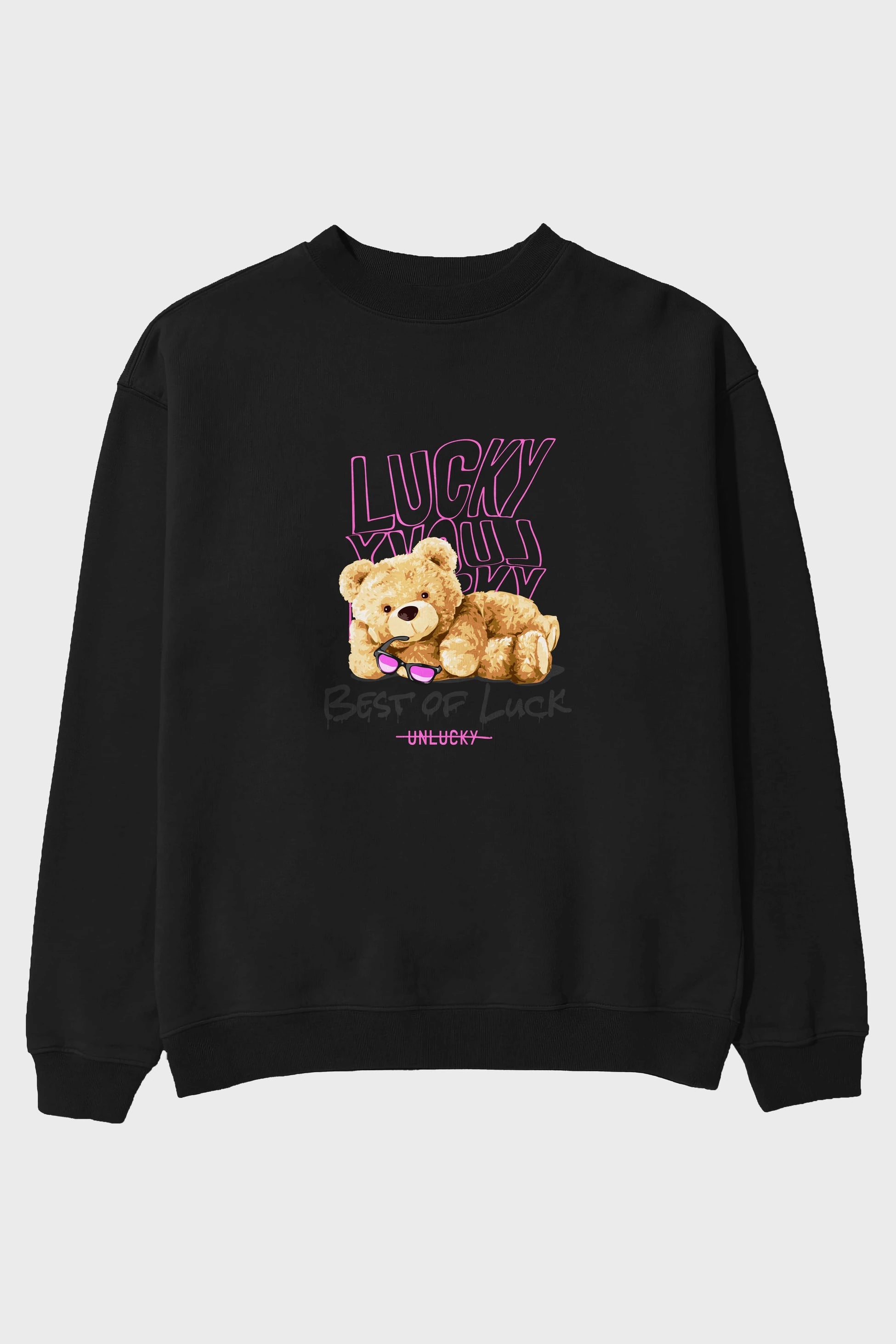 Best of Lucky Bear Ön Baskılı Oversize Sweatshirt Erkek Kadın Unisex