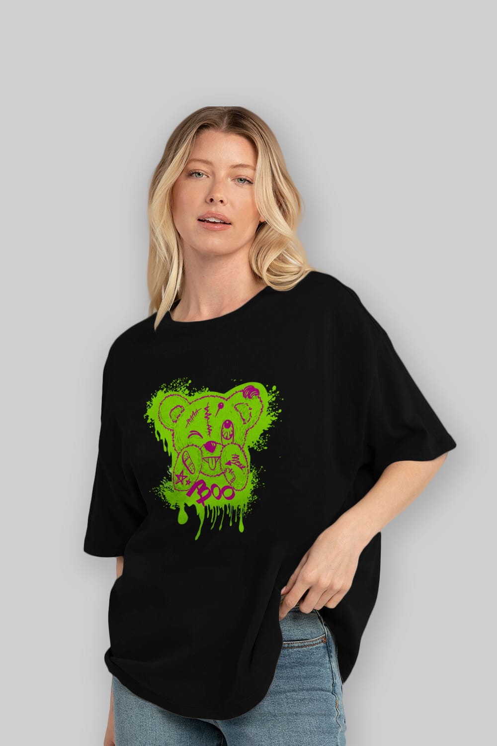 Boo  Bear Ön Baskılı Oversize t-shirt Erkek Kadın Unisex