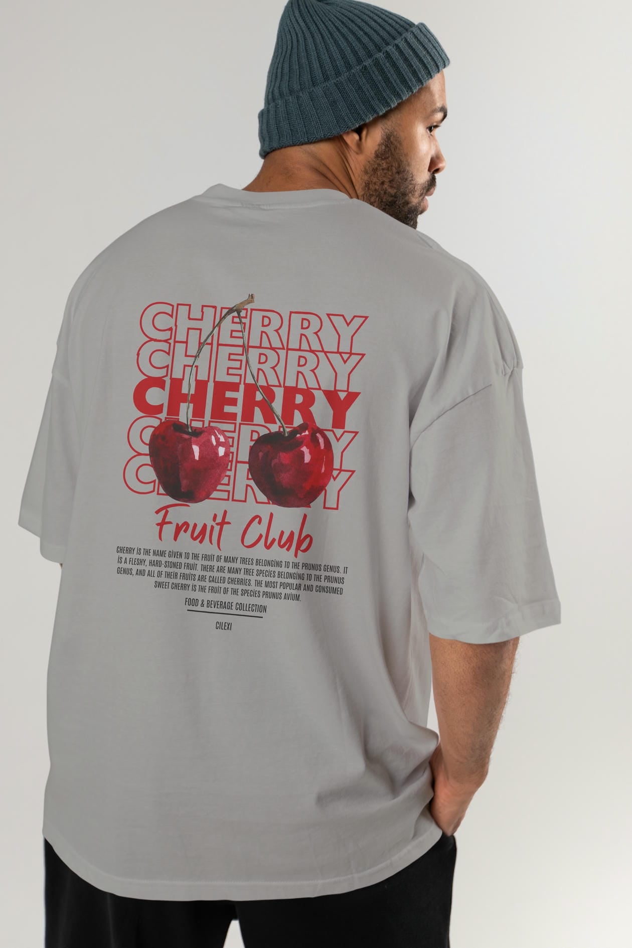 Cherry Arka Baskılı Oversize t-shirt Erkek Kadın Pamuk Bisiklet Yaka tişort