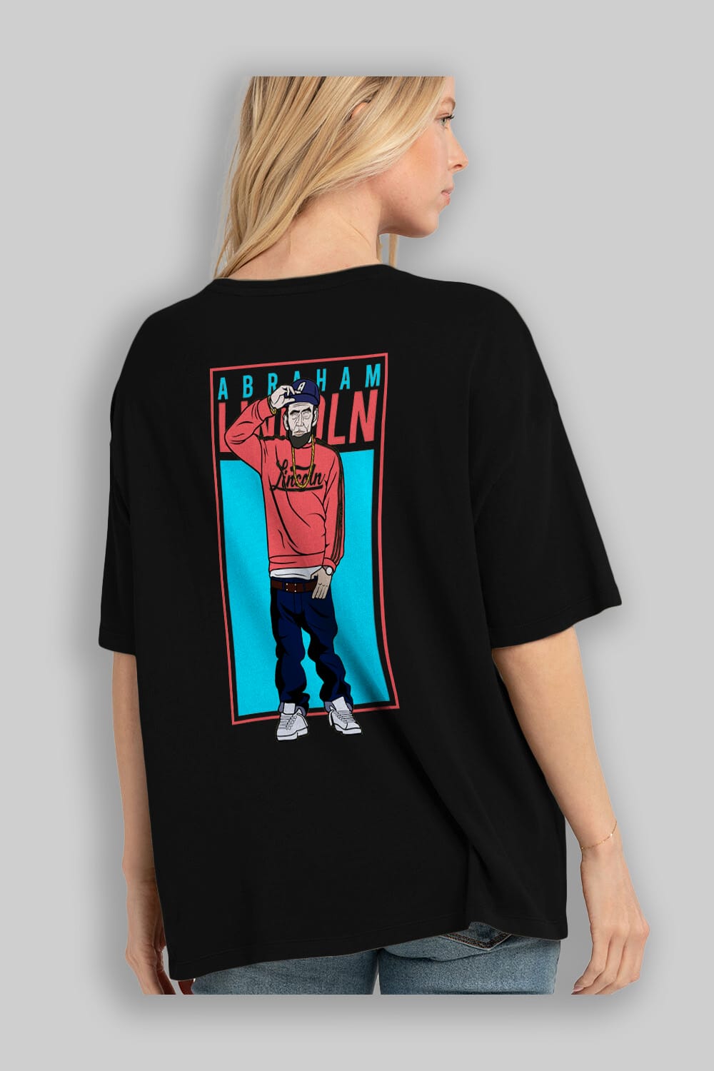 Abraham Lincoln Arka Baskılı Oversize t-shirt Erkek Kadın Unisex %100 Pamuk tişort