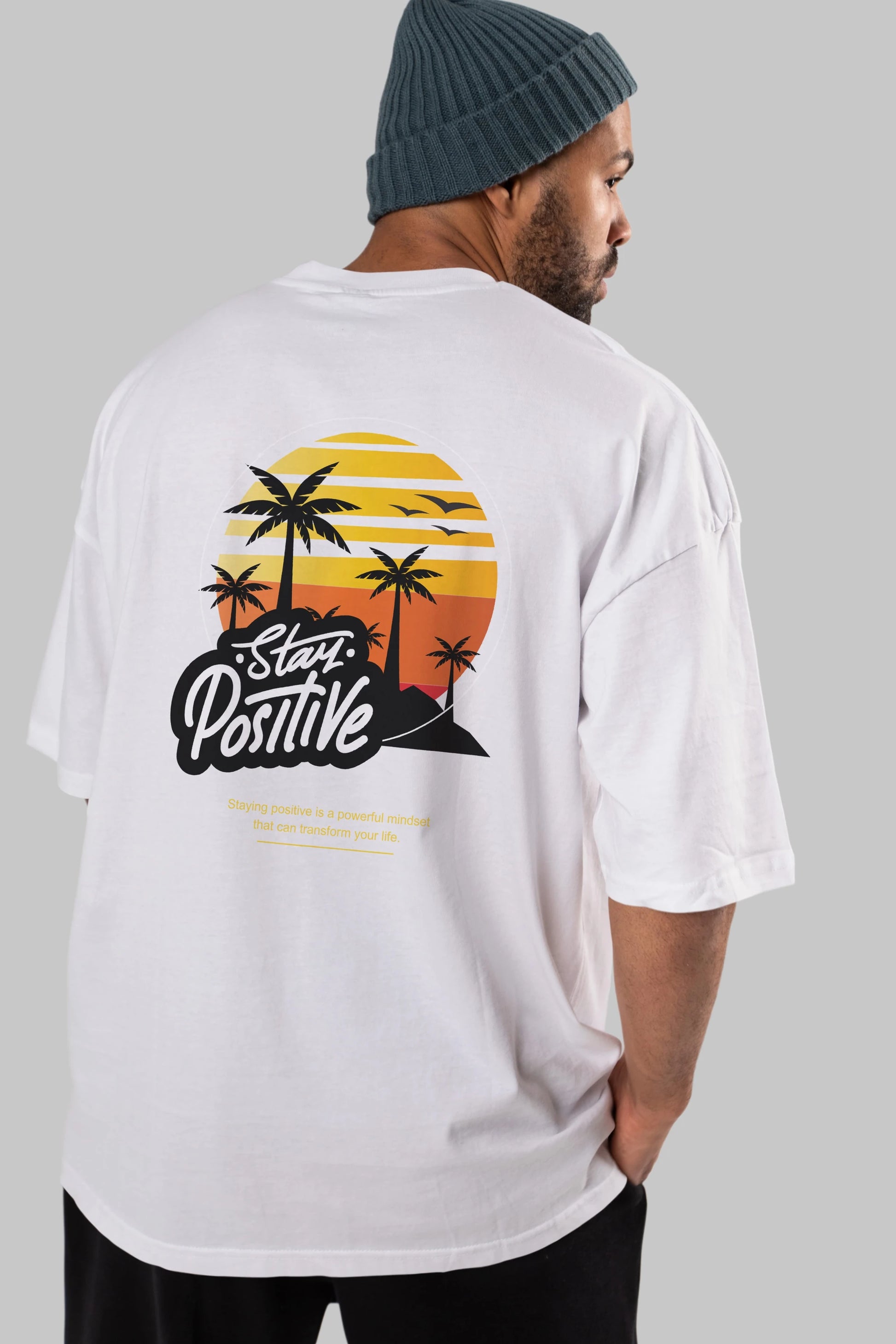 Stay Positive Yazılı Arka Baskılı Oversize t-shirt Erkek Kadın Unisex