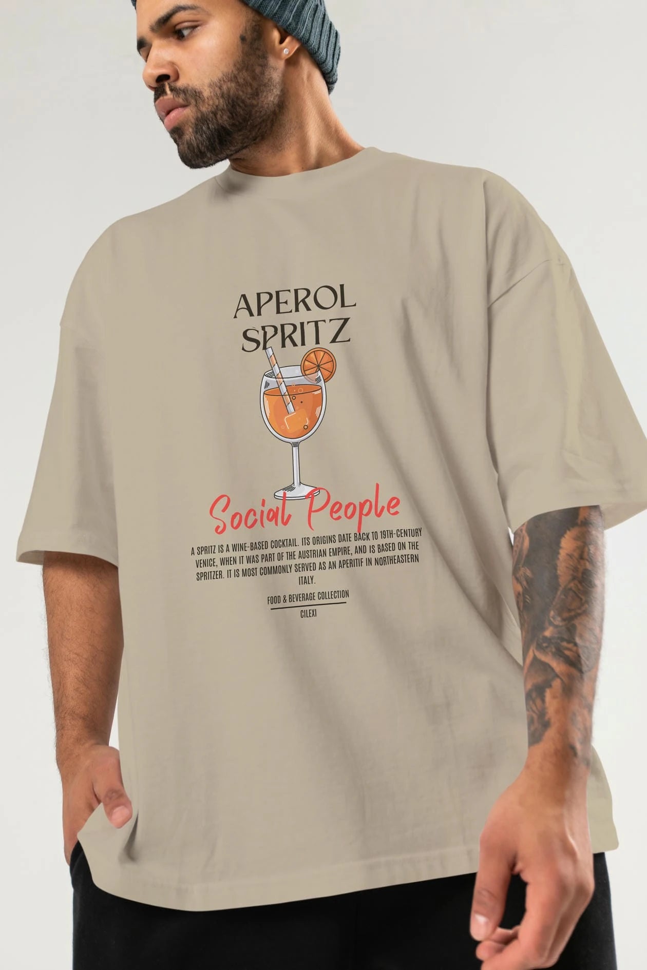 Aperol Sprıtz Kokteyl Serisi ön Baskılı Oversize t-shirt Erkek Kadın %100 Pamuk Bisiklet Yaka tişort