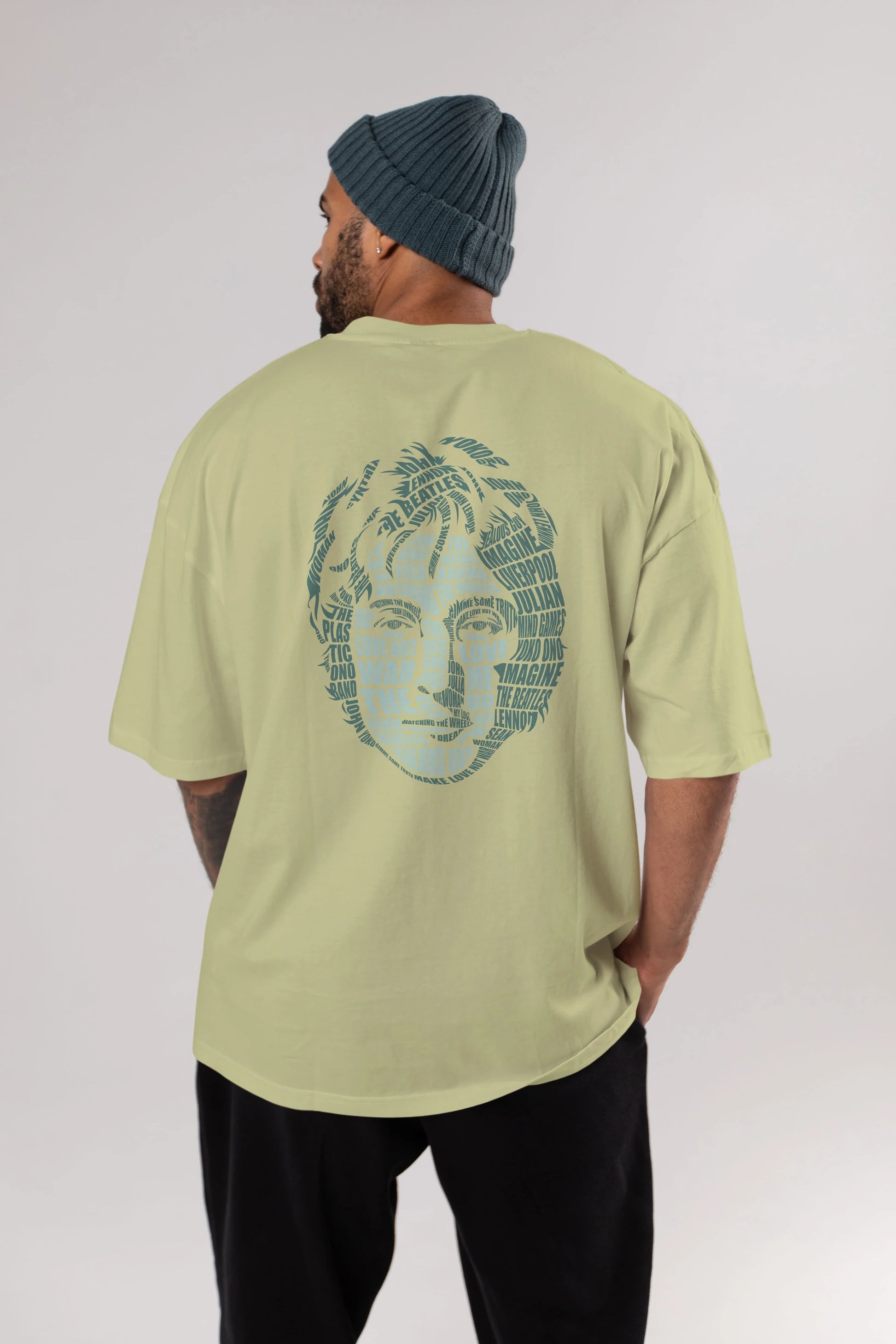 John Lennon Calligram Arka Baskılı Oversize t-shirt %100 pamuk Erkek Kadın Unisex