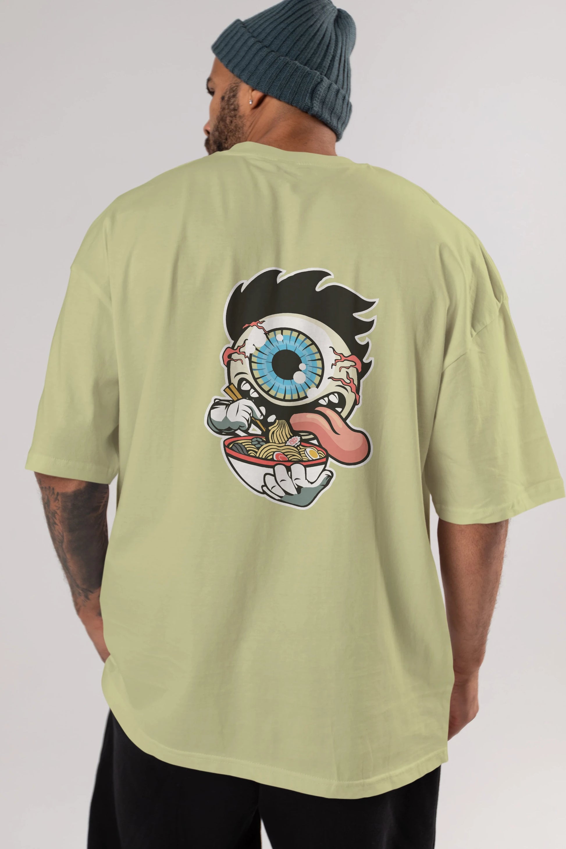 Eyeball Ramen Arka Baskılı Oversize t-shirt Erkek Kadın Unisex %100 Pamuk tişort