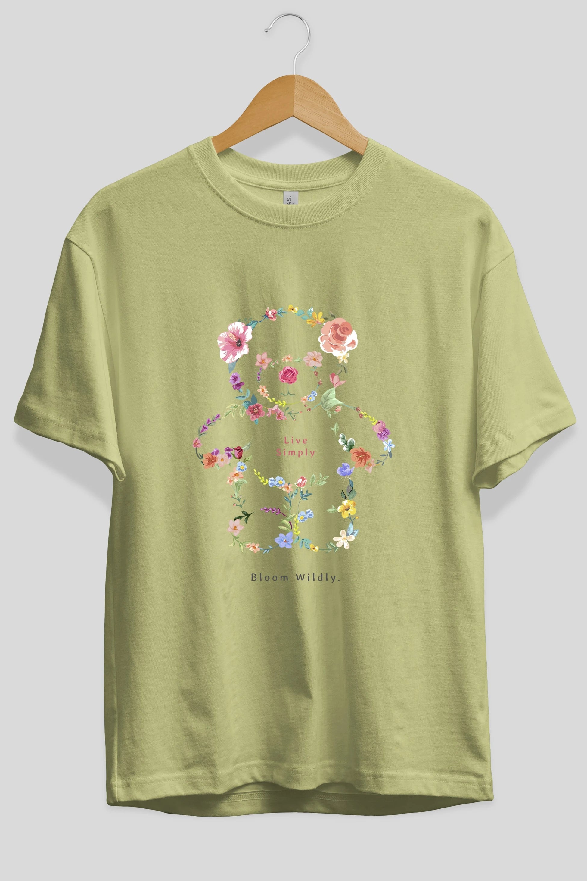 Teddy Bear Flowers Ön Baskılı Oversize t-shirt Erkek Kadın Unisex