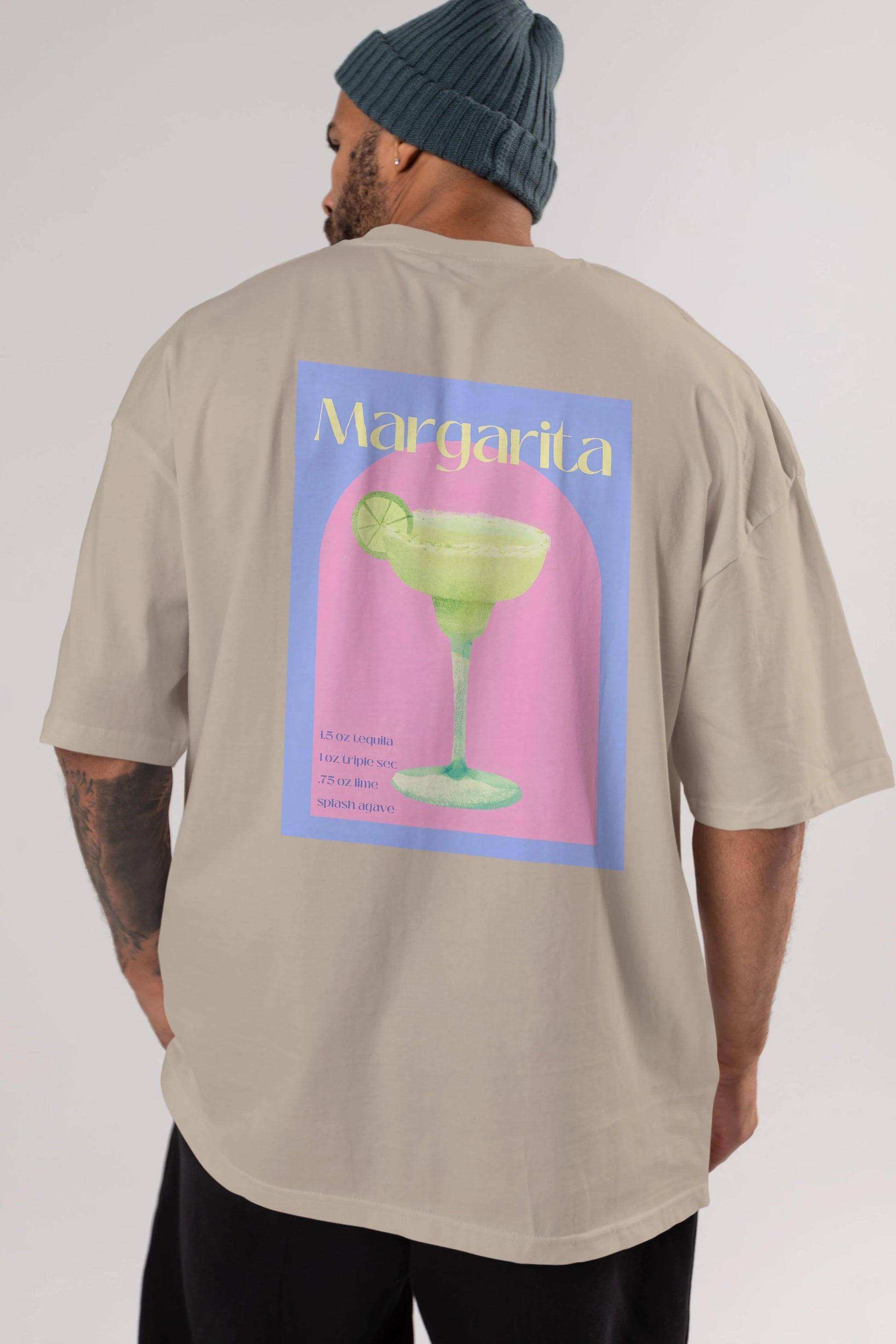 Margarita 6 Arka Baskılı Oversize t-shirt Erkek Kadın Unisex %100 Pamuk Bisiklet Yaka tişort