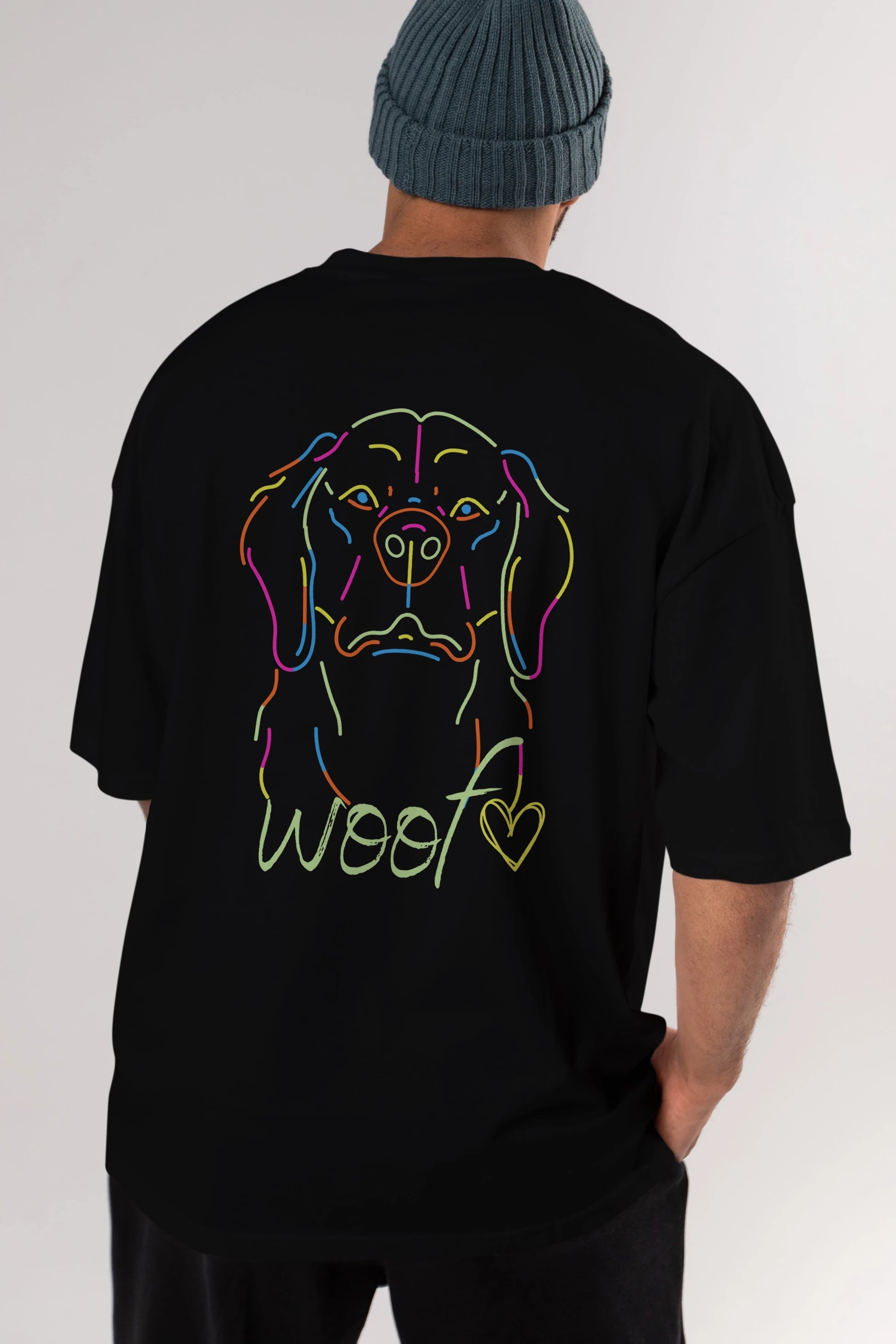 Neon Dog Arka Baskılı Oversize t-shirt Erkek Kadın Unisex