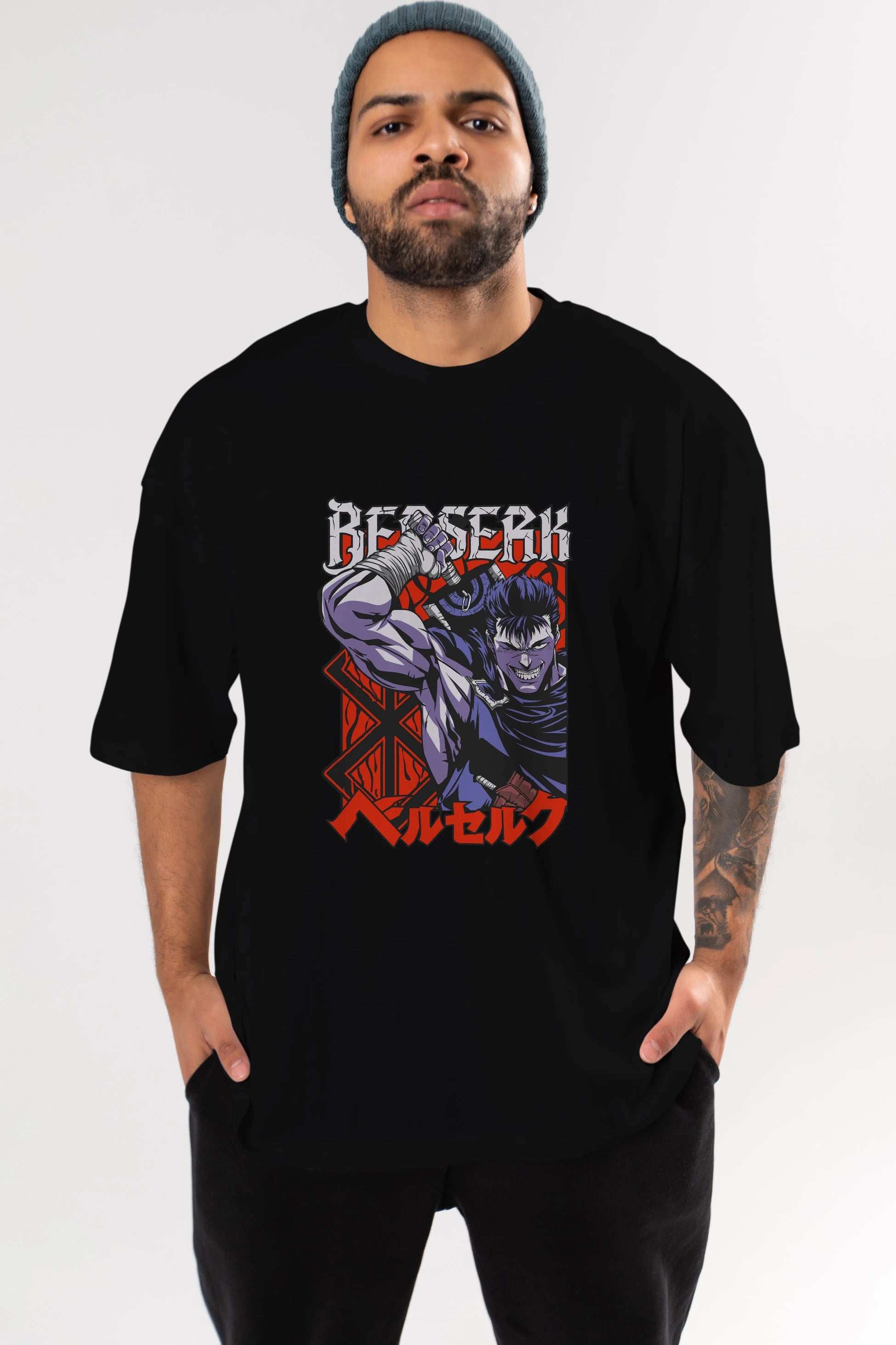 GUTS berserk Anime Ön Baskılı Oversize t-shirt %100 pamuk Erkek Kadın Unisex
