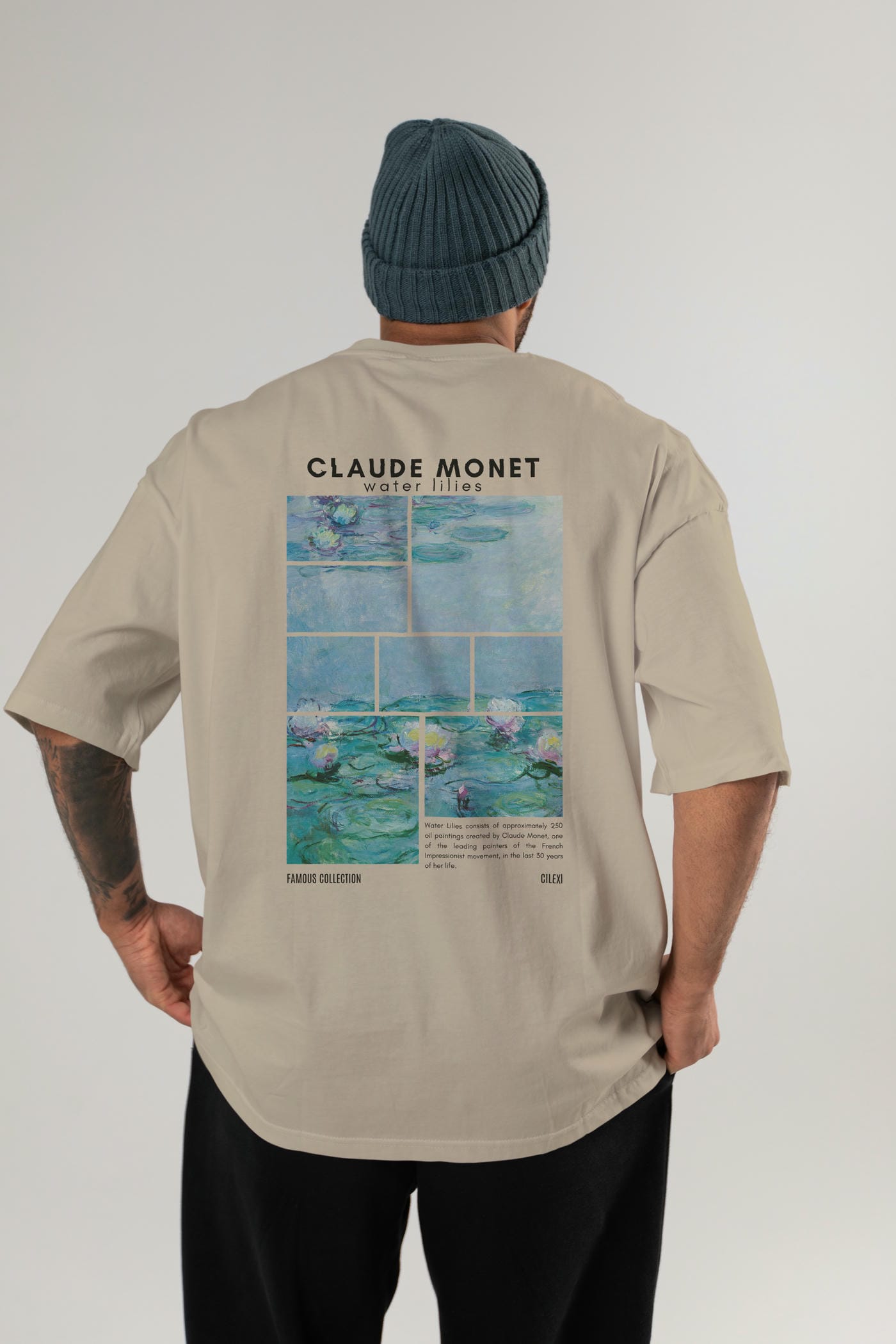 Claude Monet Arka Baskılı Oversize t-shirt Erkek Kadın Bisiklet Yaka Pamuk tişort