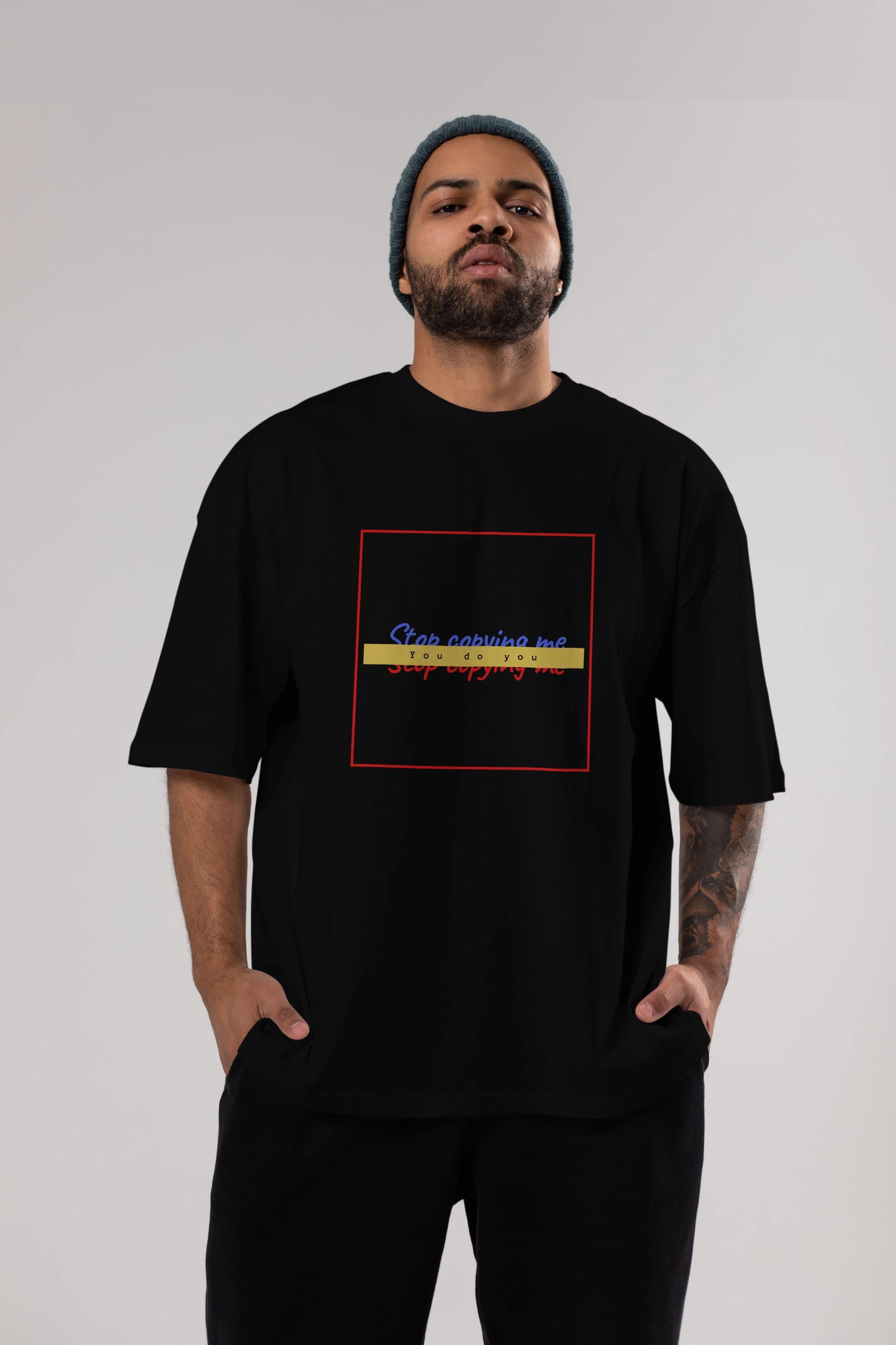 Stop Copying Me Ön Baskılı Oversize t-shirt Erkek Kadın Unisex