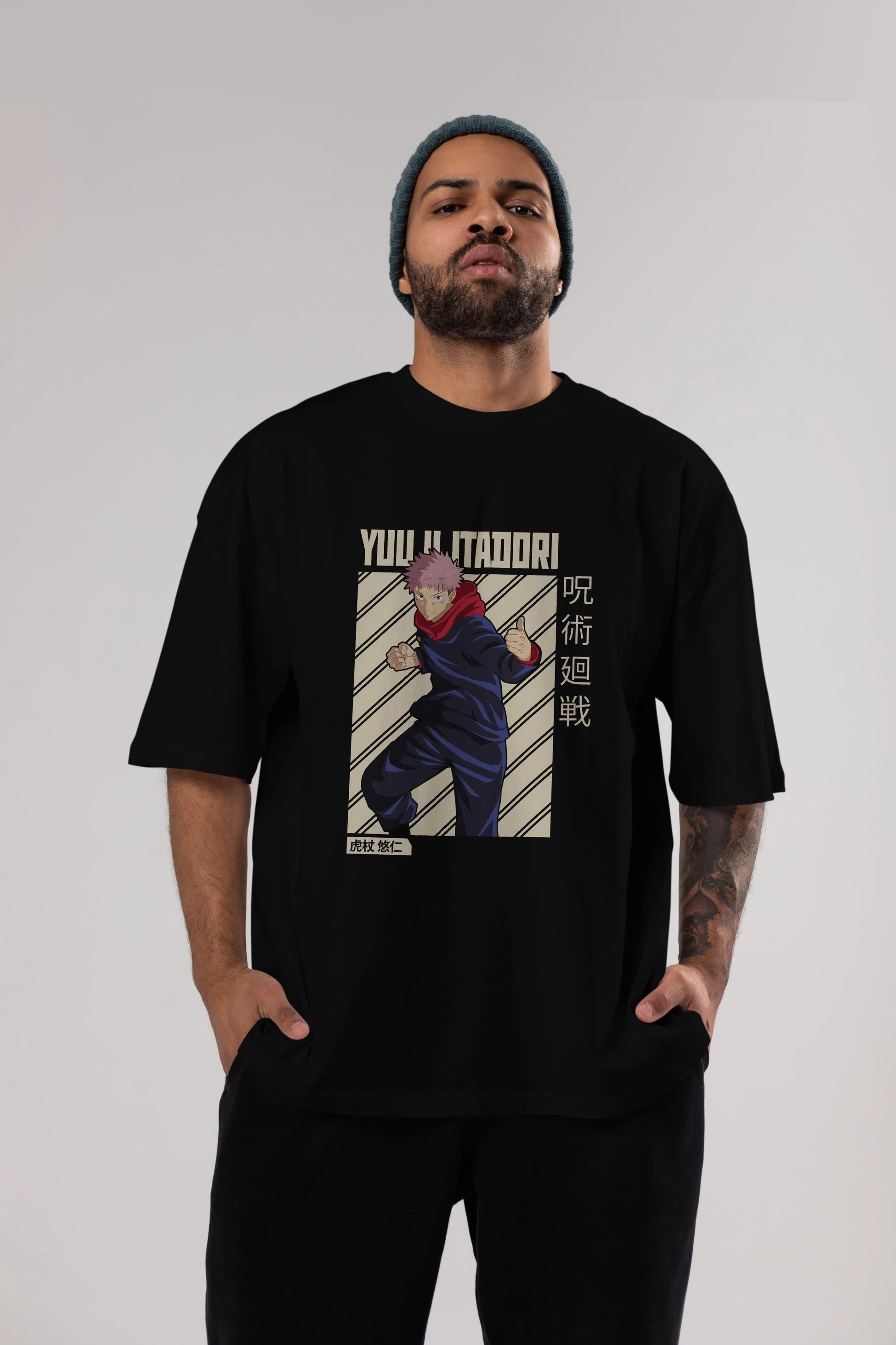 Yuuji Itadori 1 Anime Ön Baskılı Oversize t-shirt %100 pamuk Erkek Kadın Unisex