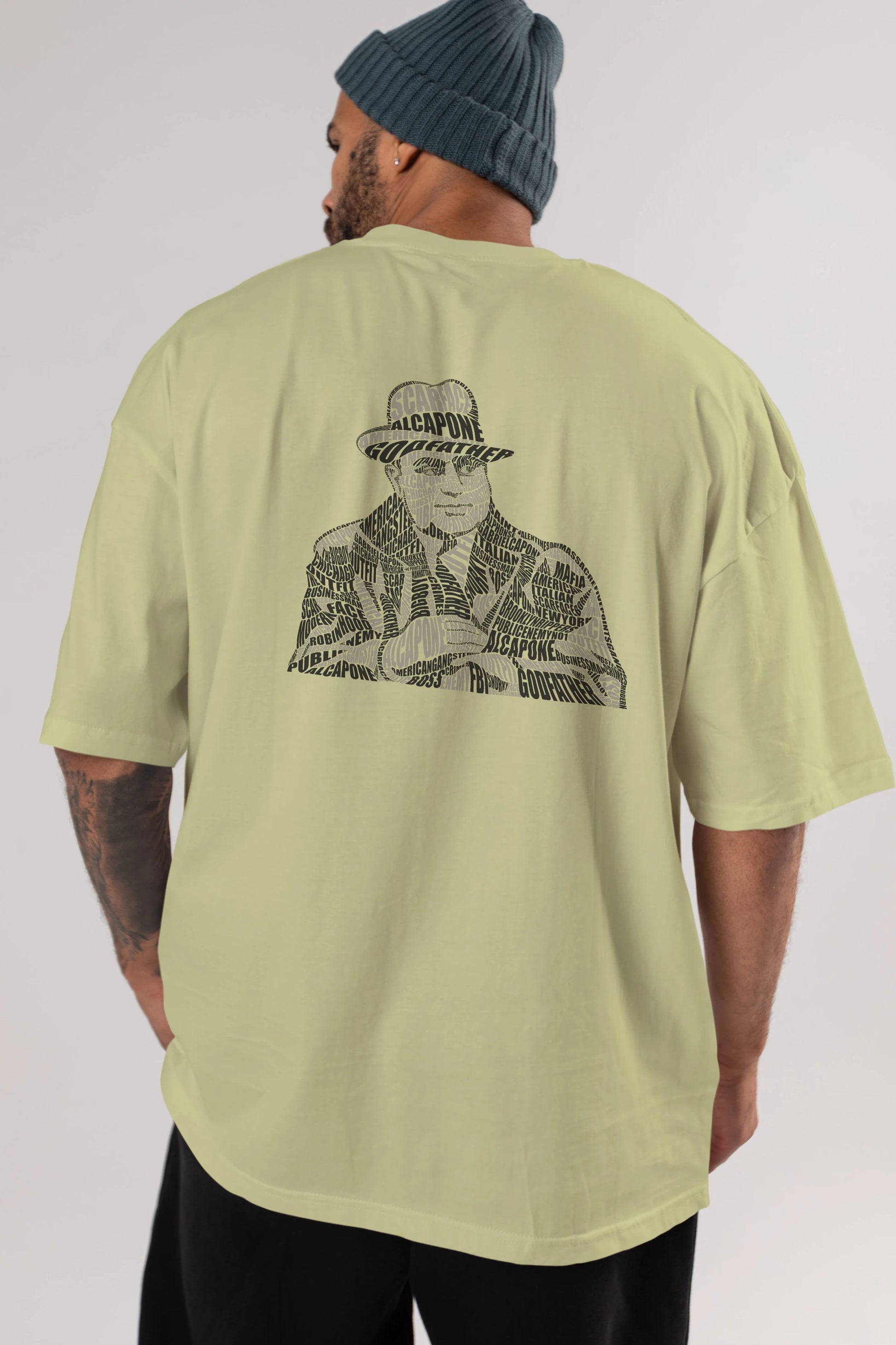Al Capone Calligram Arka Baskılı Oversize t-shirt %100 pamuk Erkek Kadın Unisex
