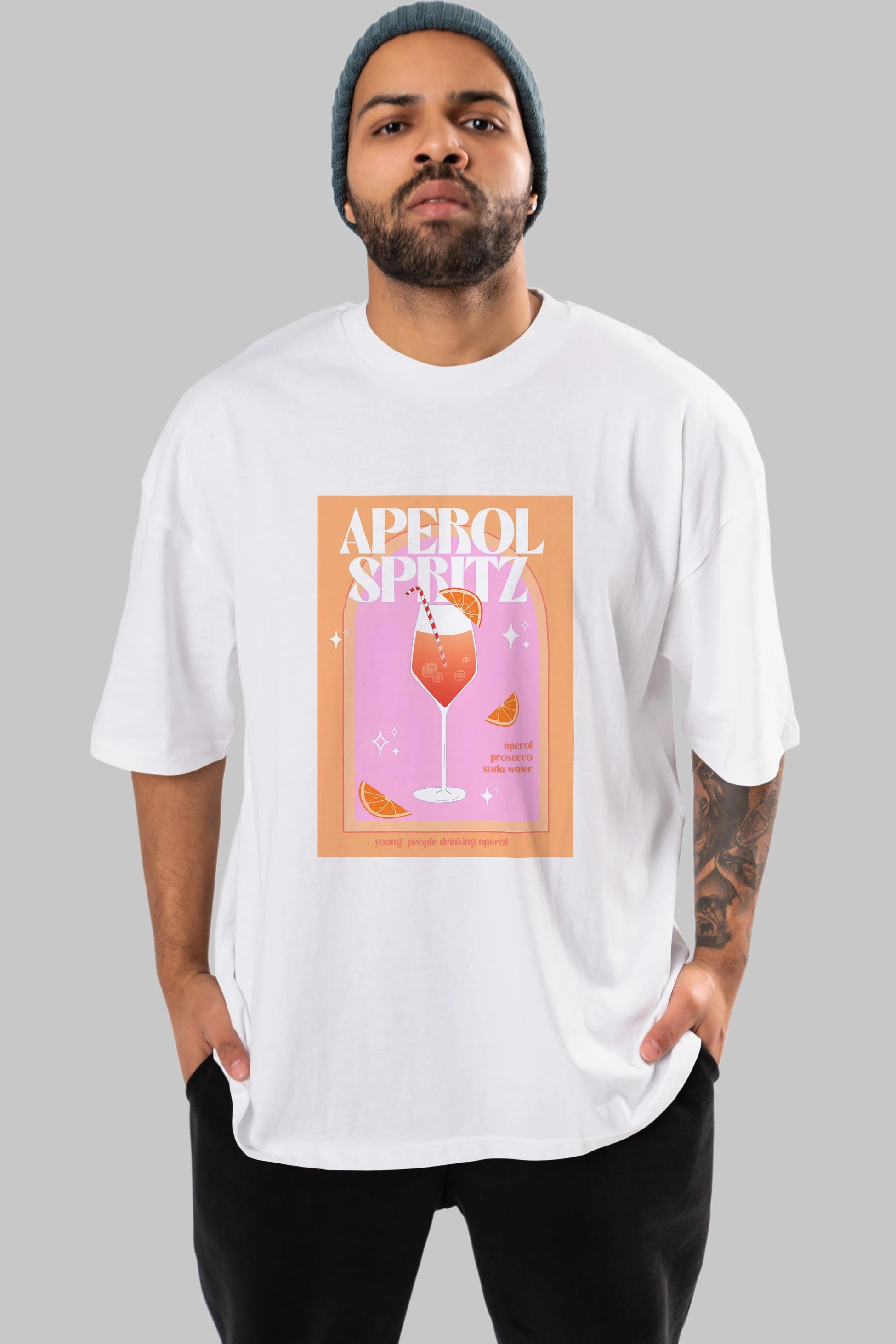 Aperol Spritz 2 Ön Baskılı Oversize t-shirt Erkek Kadın Unisex %100 Pamuk Bisiklet Yaka tişort