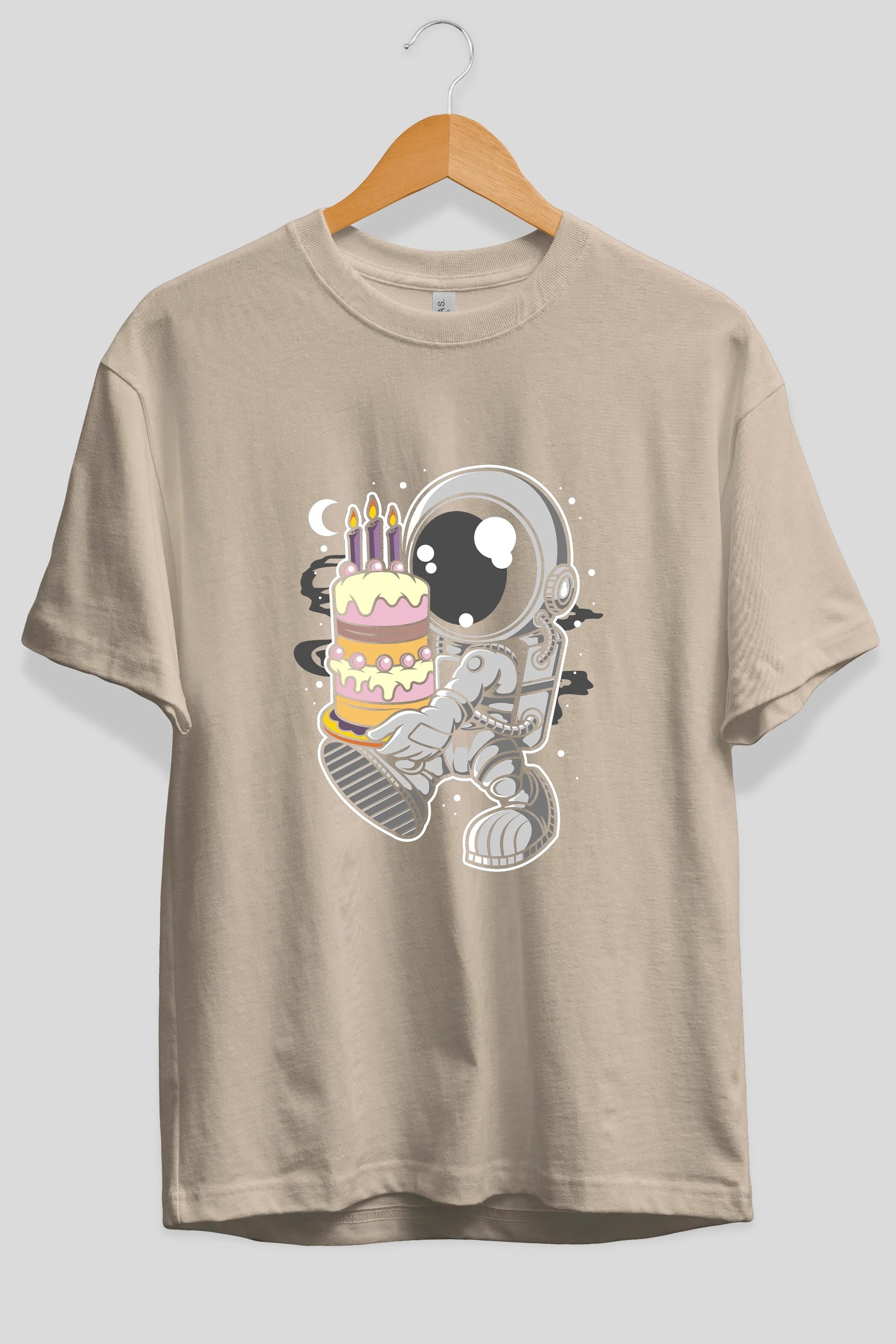 Astronaut Birthday Cake Ön Baskılı Oversize t-shirt Erkek Kadın Unisex