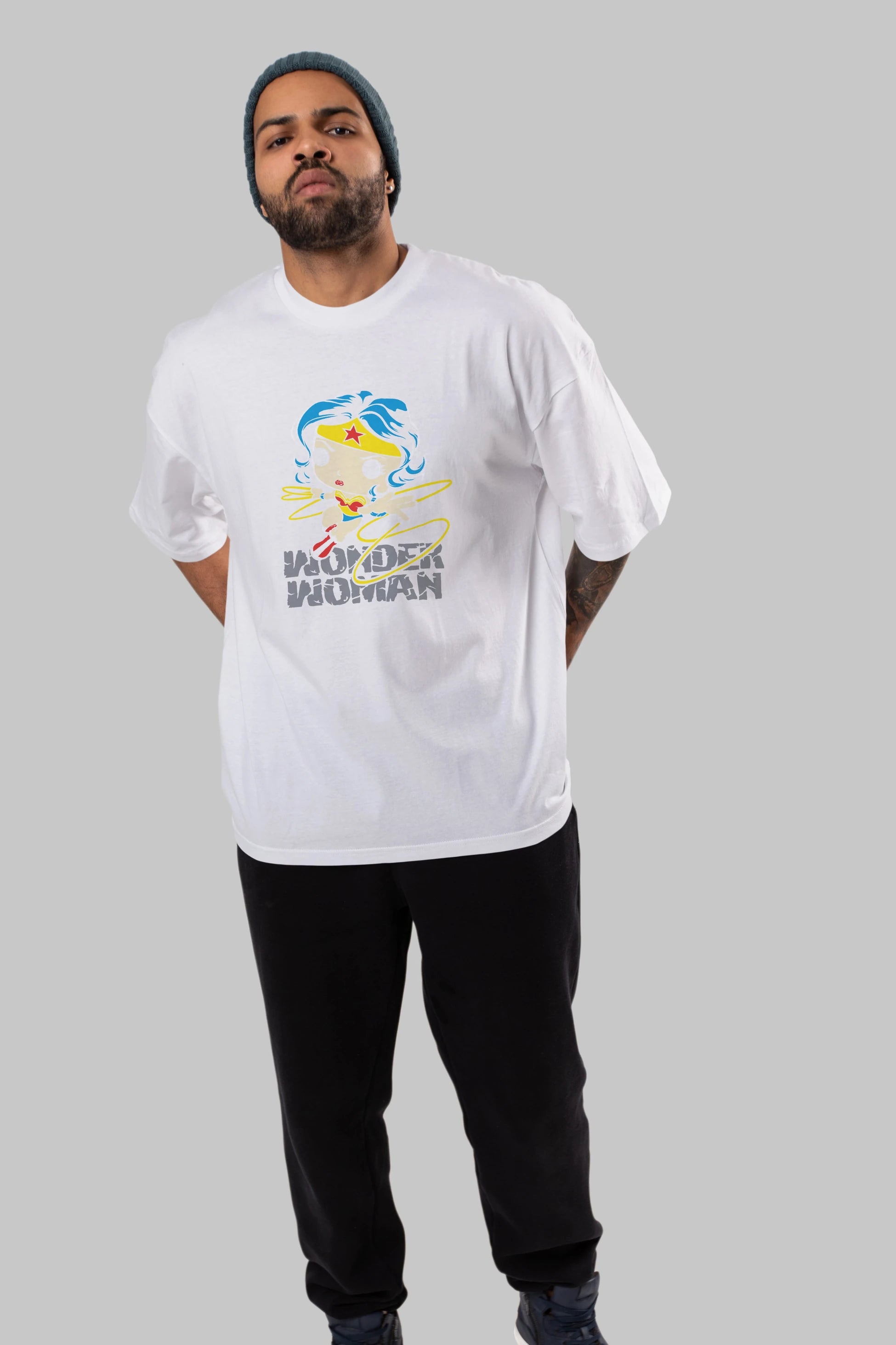 Wonder Woman Ön Baskılı Oversize t-shirt Erkek Kadın Unisex %100 Pamuk Bisiklet Yaka tişort