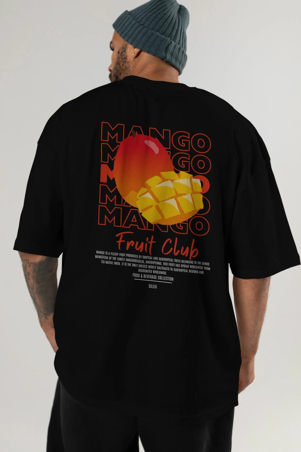 Mango Arka Baskılı Oversize t-shirt Erkek Kadın Pamuk Bisiklet Yaka tişort
