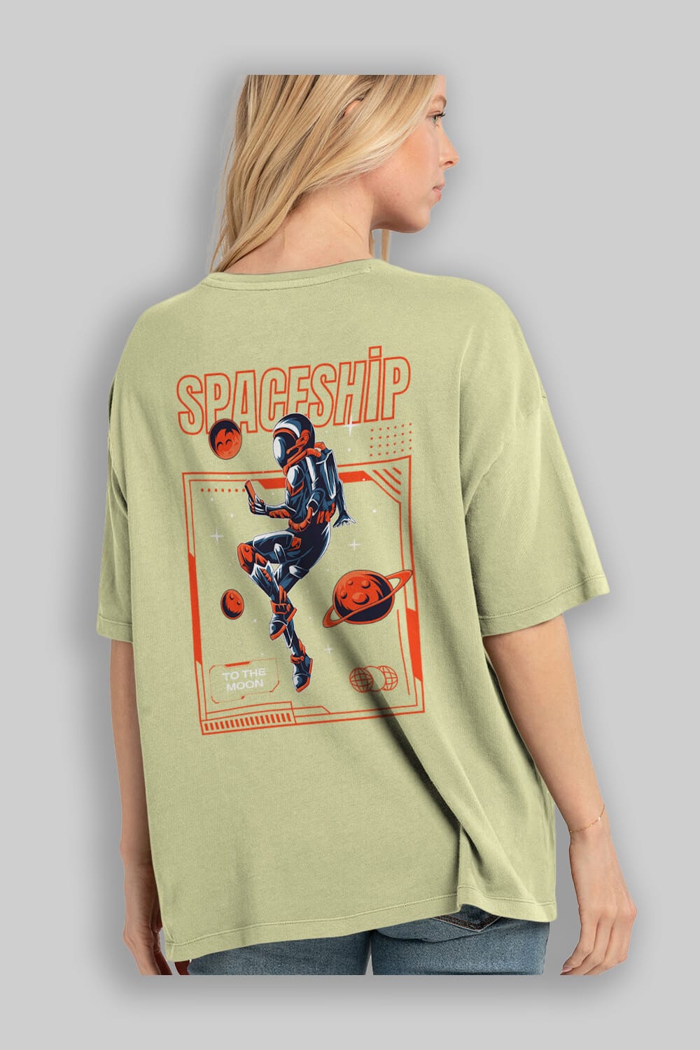 Spaceship Arka Baskılı Oversize t-shirt Erkek Kadın Unisex