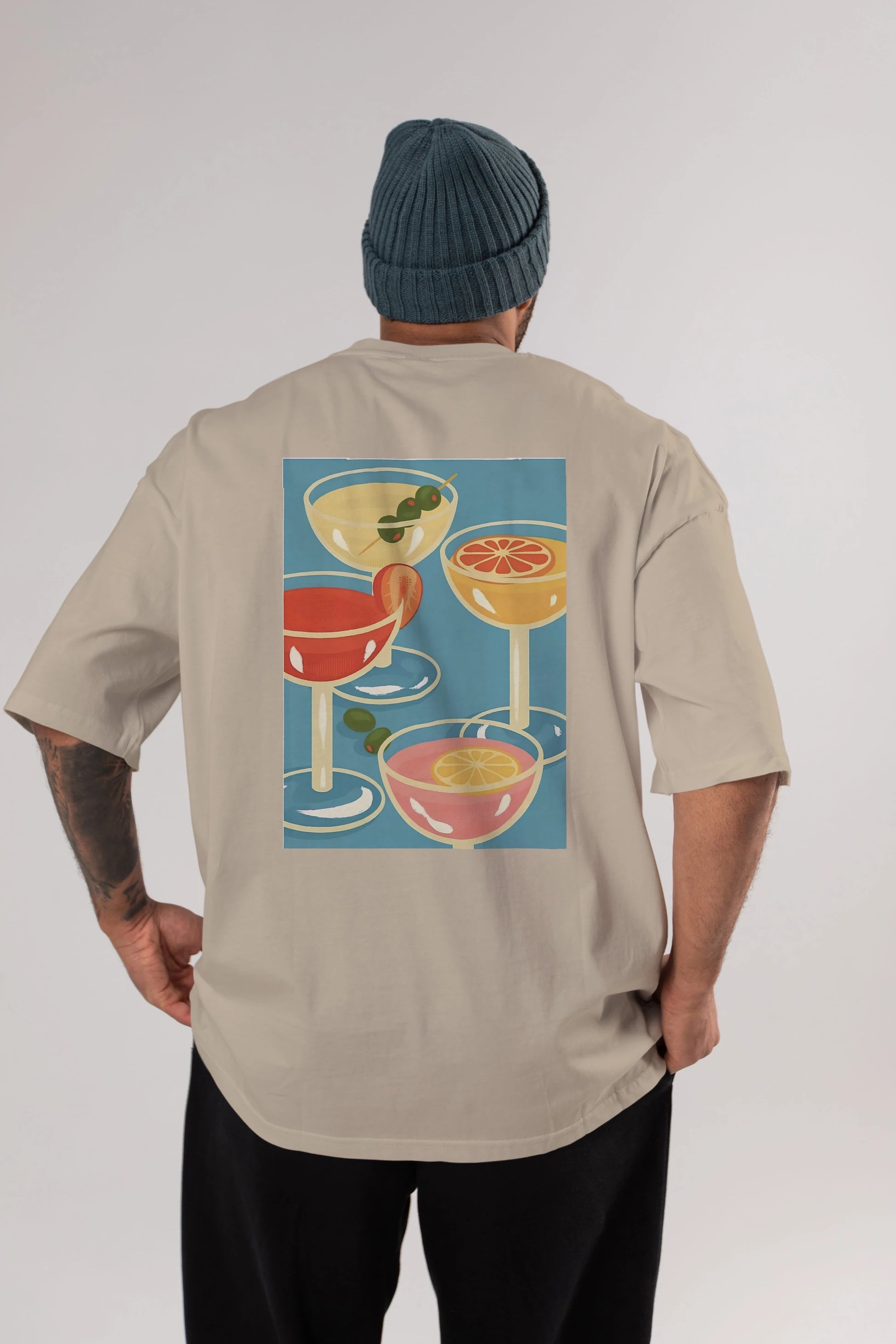 Cocktails Arka Baskılı Oversize t-shirt Erkek Kadın Unisex %100 Pamuk Bisiklet Yaka tişort