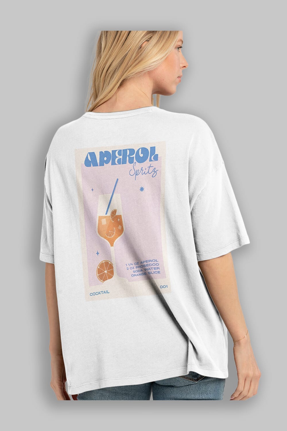 Aperol Spritz Arka Baskılı Oversize t-shirt Erkek Kadın Unisex %100 Pamuk Bisiklet Yaka tişort