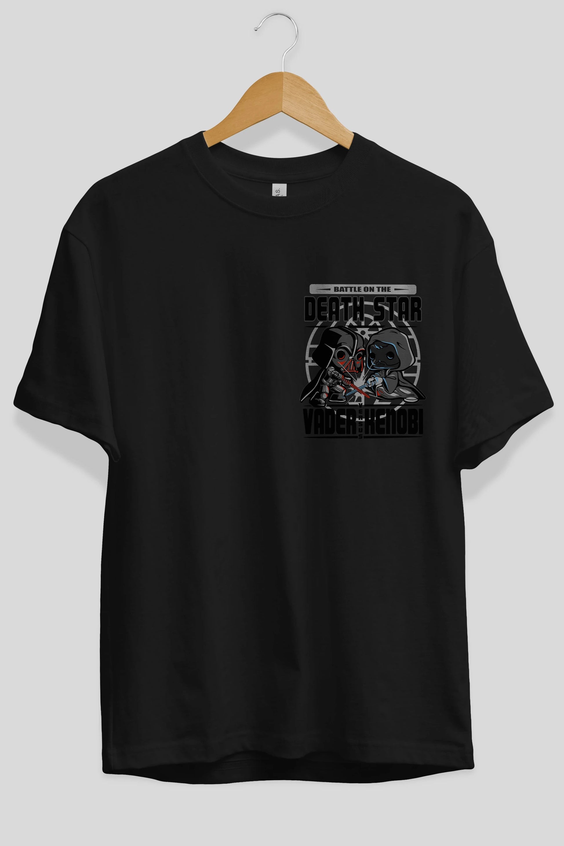 Vader Kenobi Ön Sol Baskılı Oversize t-shirt Erkek Kadın Unisex %100 Pamuk Bisiklet Yaka tişort