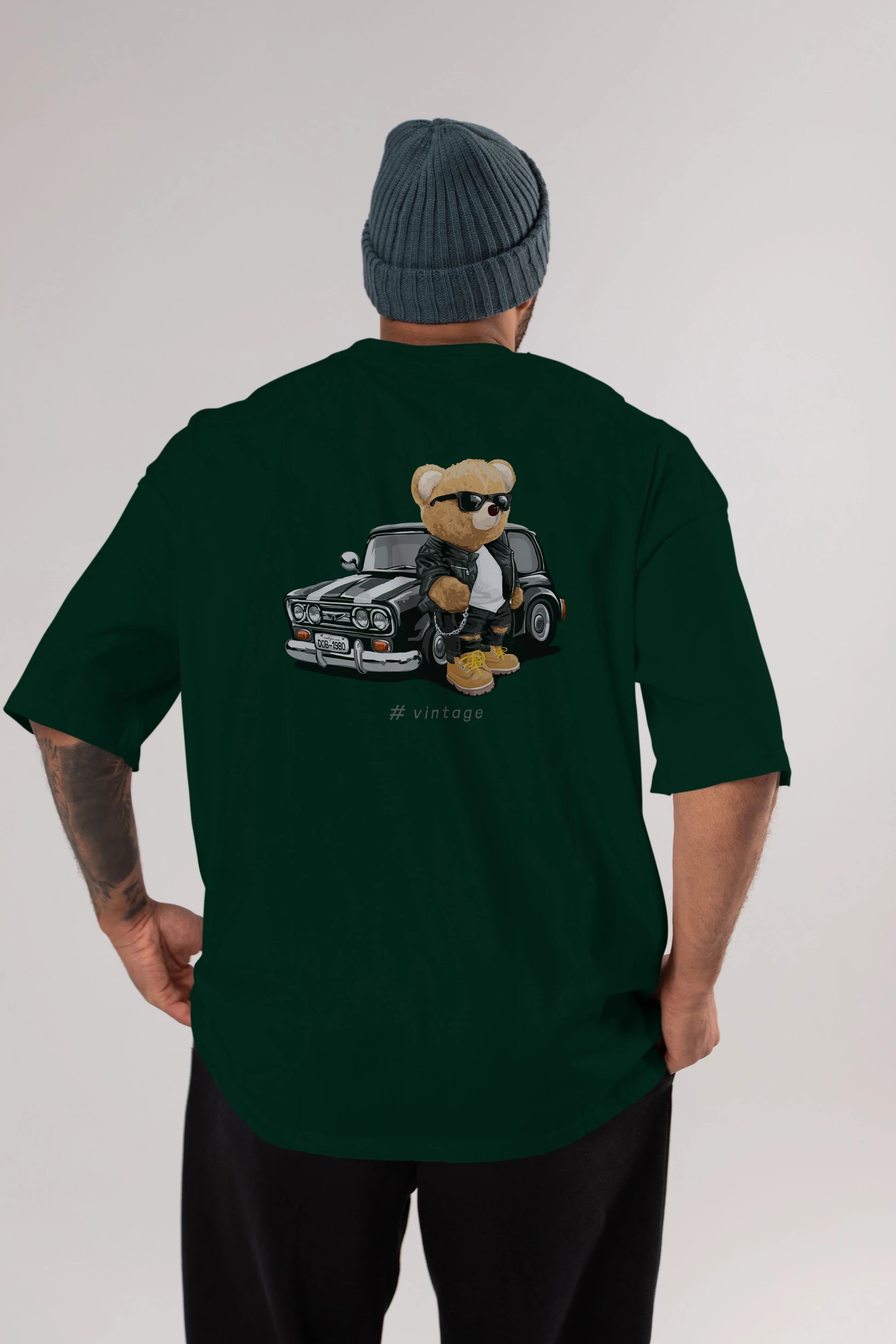 Teddy Bear Vintage Arka Baskılı Oversize t-shirt Erkek Kadın Unisex %100 Pamuk