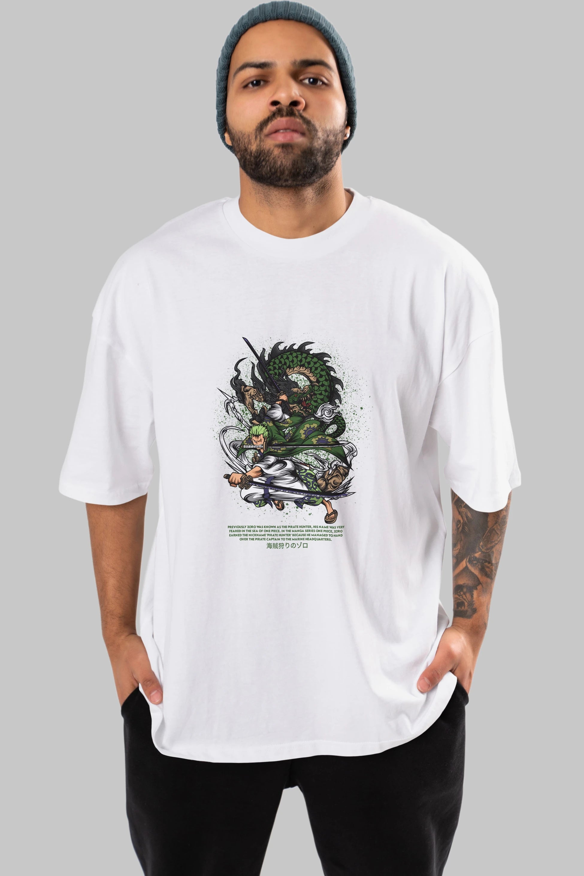 Zoro-ONE PIECE Anime Ön Baskılı Oversize t-shirt %100 pamuk Erkek Kadın Unisex